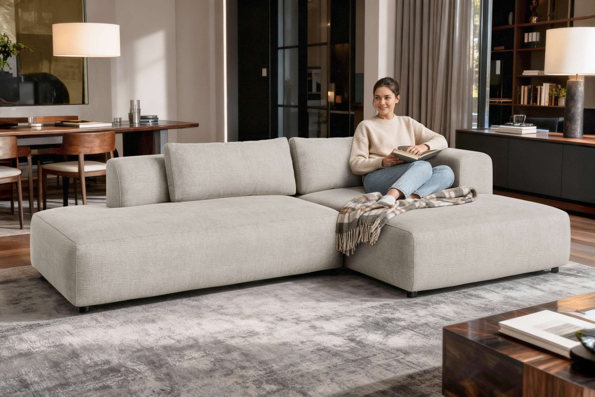 OTTO home Ecksofa TIARRA Design-Sofa mit Ottomane recht/links bestellbar, Breite 287 cm, L-Form mit hochelastischer Schaum und Wellenunterfederung