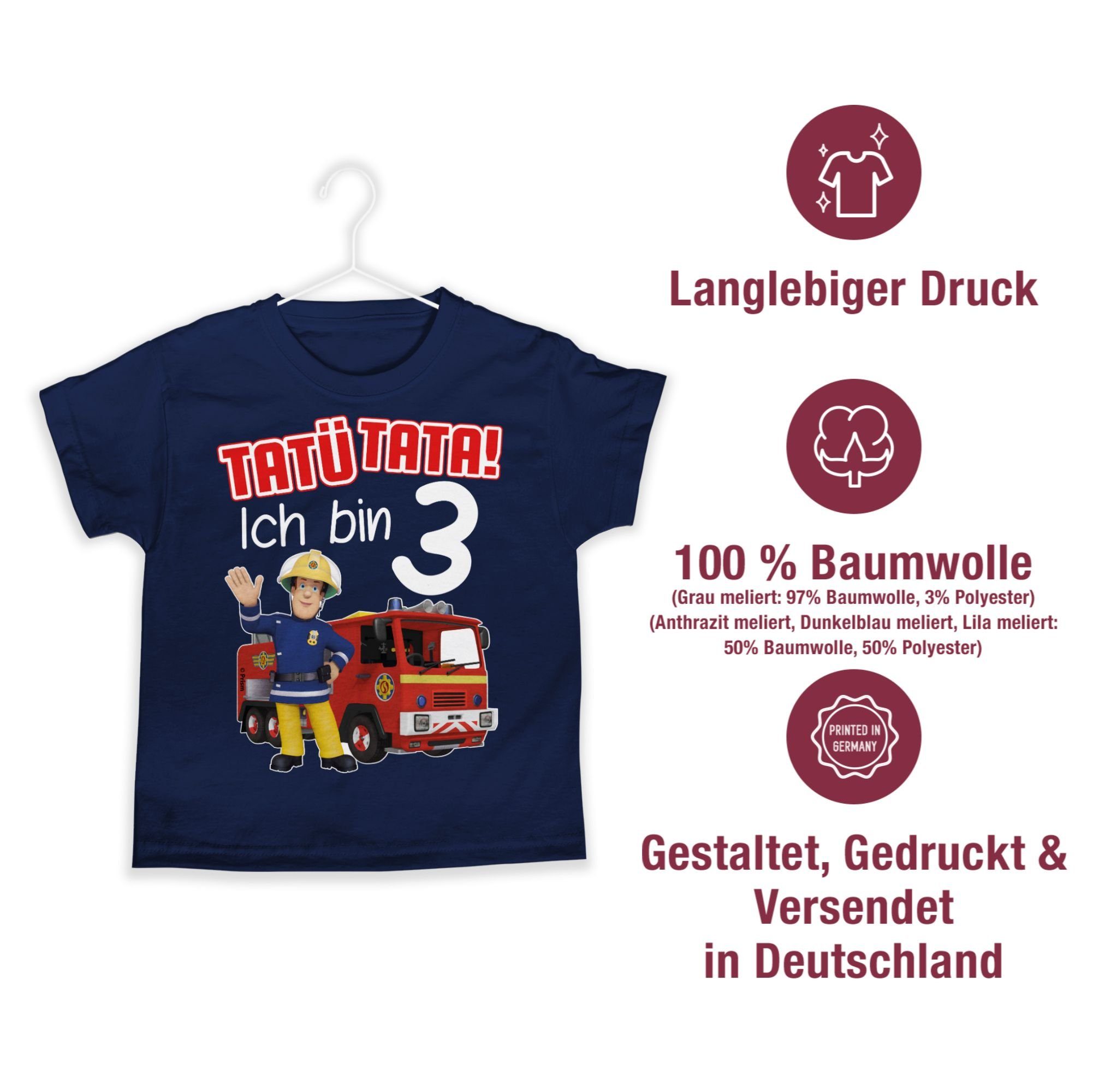 T-Shirt bin Geburtstag Feuerwehrmann Tatü Jungen Shirtracer Dunkelblau 02 Sam Ich Tata! 3