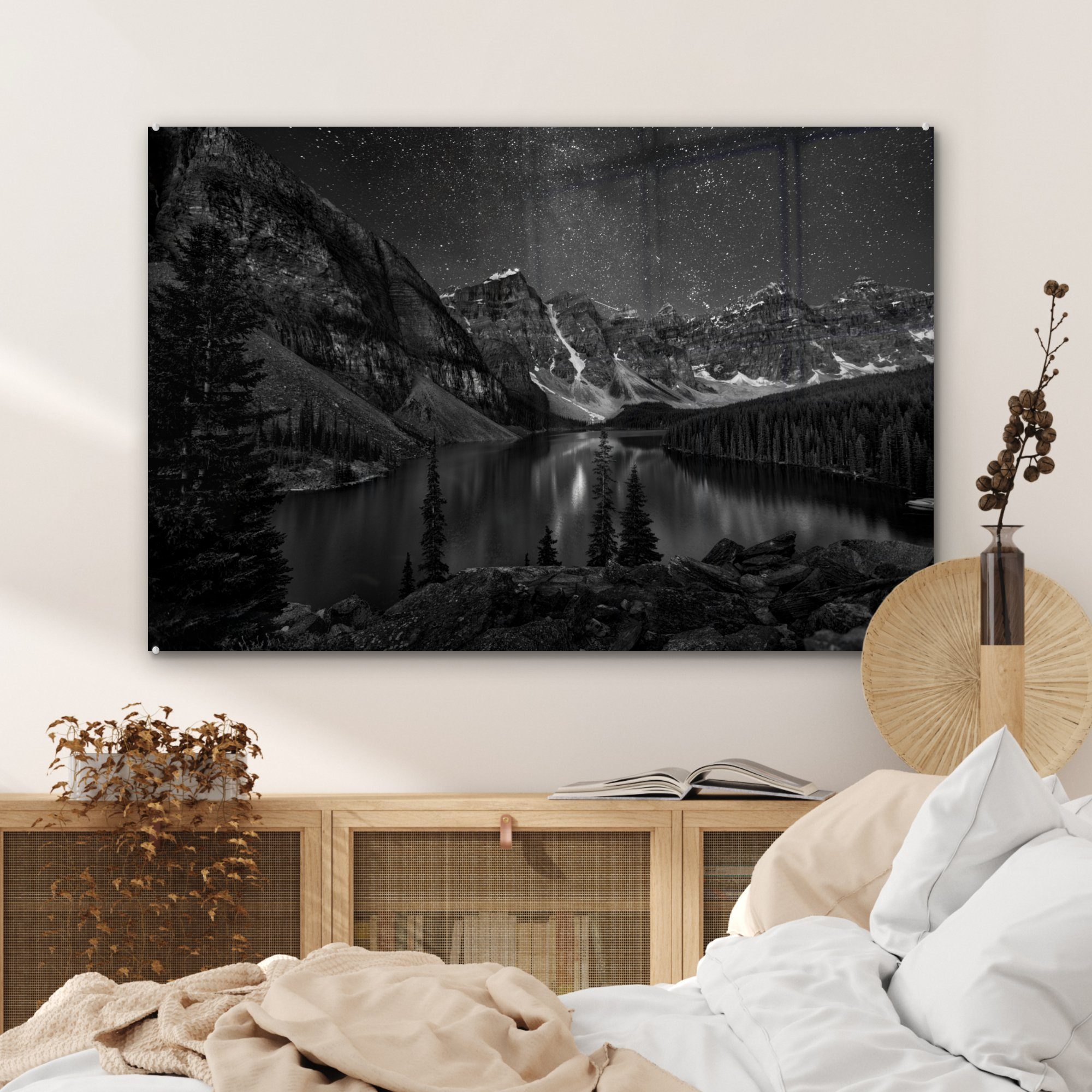 Kanada National im bei - in Nacht Wohnzimmer Banff und, Moraine Lake Park (1 Schlafzimmer & Acrylglasbild St), MuchoWow schwarz Acrylglasbilder