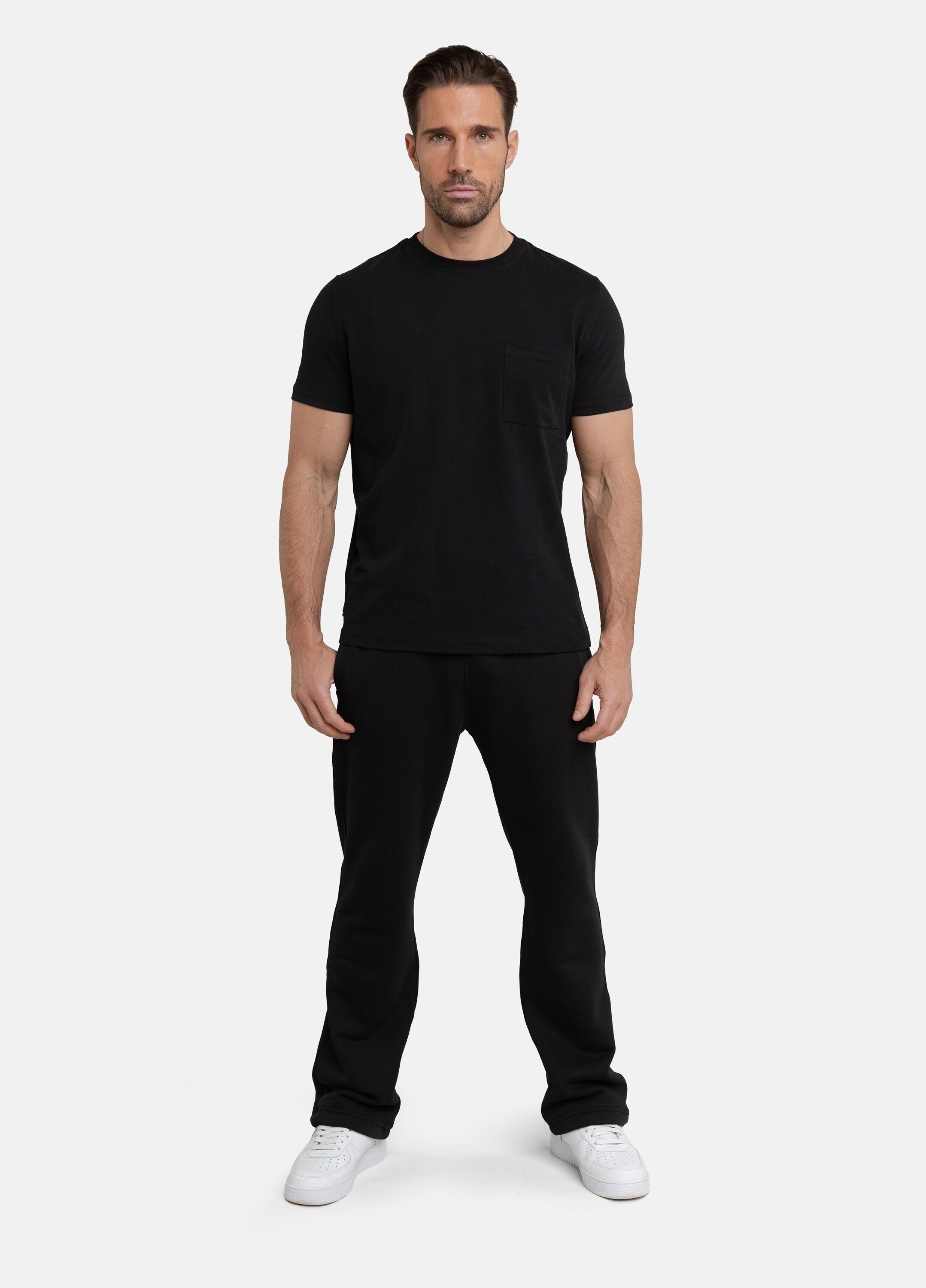 SQUEQO T-Shirt mit geripptem Rundhalsausschnitt Black