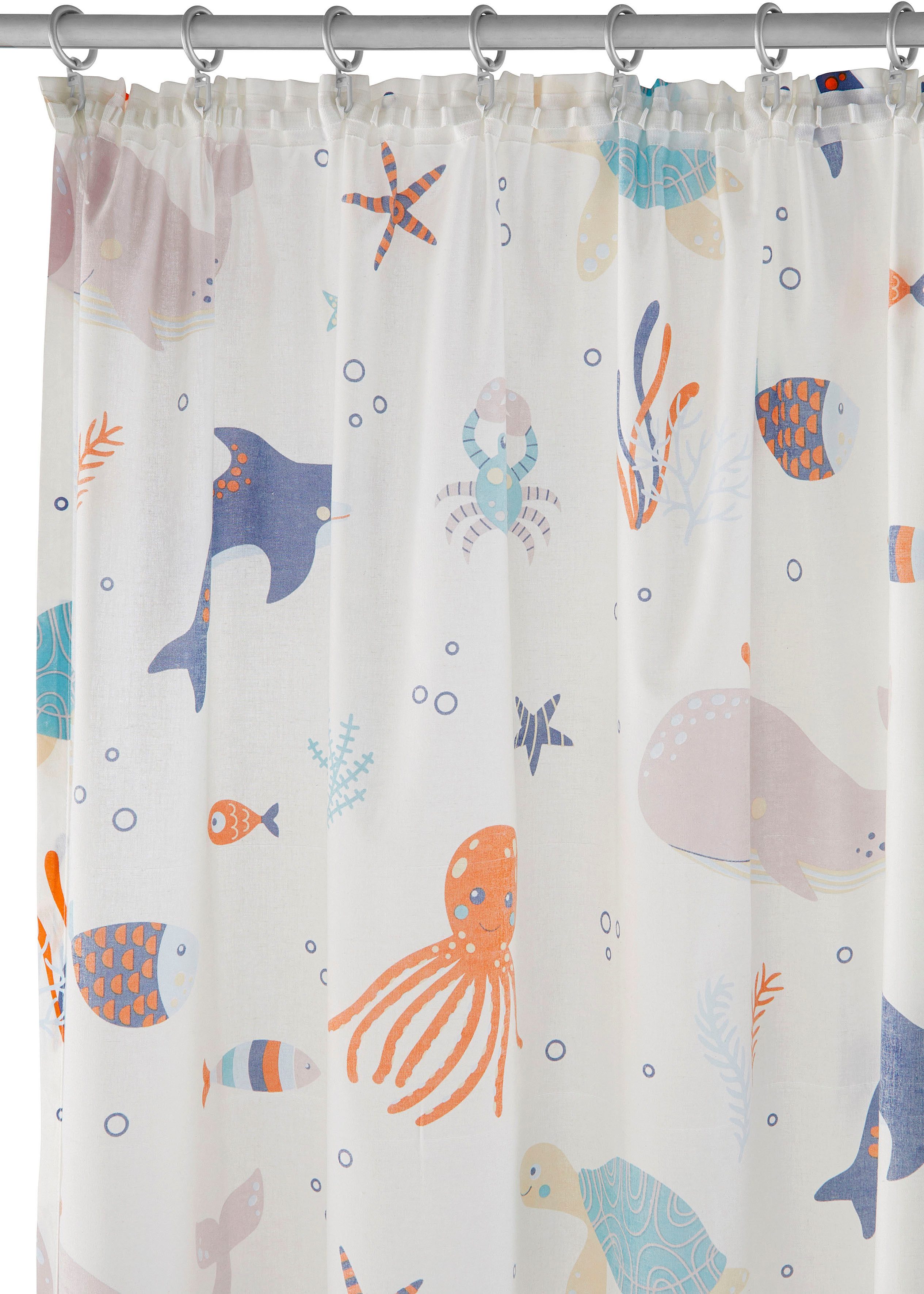OTTO home Gardine OCEAN (1 St), Kräuselband, halbtransparent, Kindergardine, mit Meeresmotiven einseitig bedruckt, Tiere