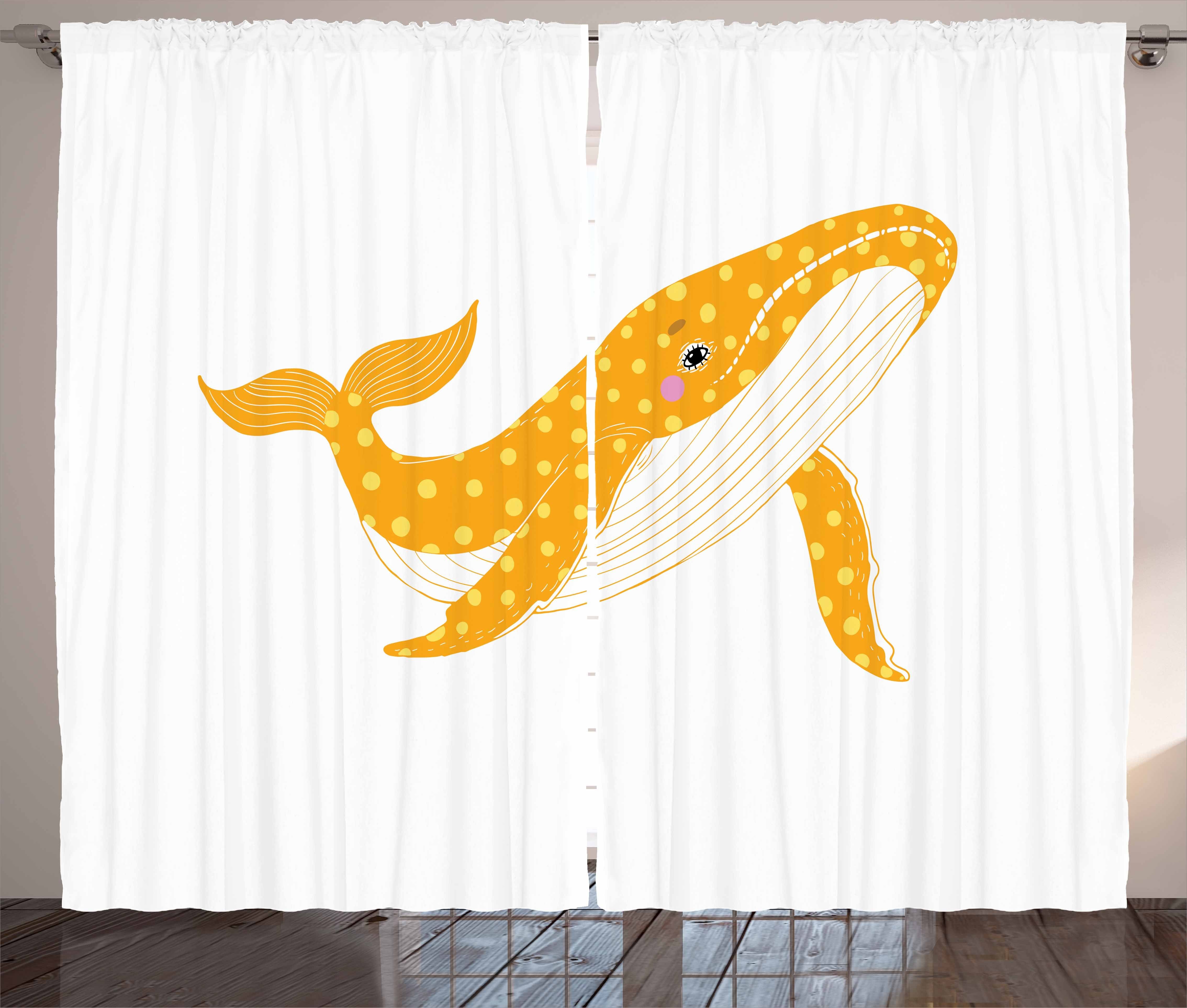 Gardine Schlafzimmer Kräuselband Vorhang mit Schlaufen und Haken, Abakuhaus, Wal Cartoon Ozean Tier