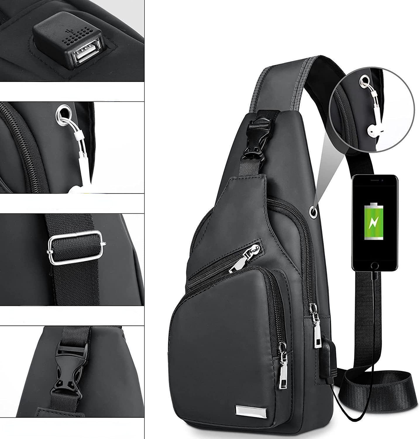 Blusmart Umhängetasche Universelle wasserdichte Umhängetasche für Damen und Herren (Messenger-Tasche, 1-tlg., Mit USB-Ladeanschluss und Kopfhöreranschluss), Gee – Bild 3 von 5