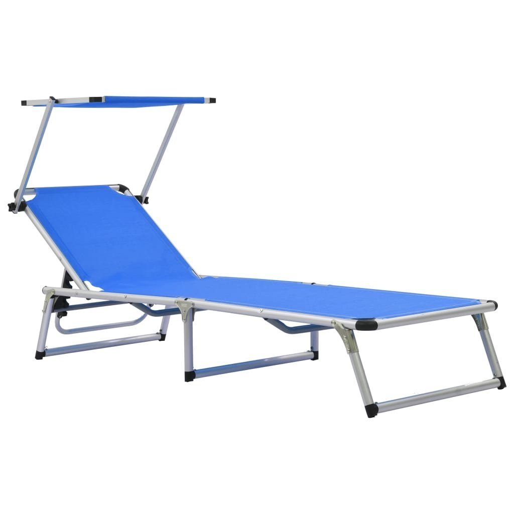 Gartenliege Sonnenliege Klappbar mit Sonnenschutz Alu und Textilene Blau