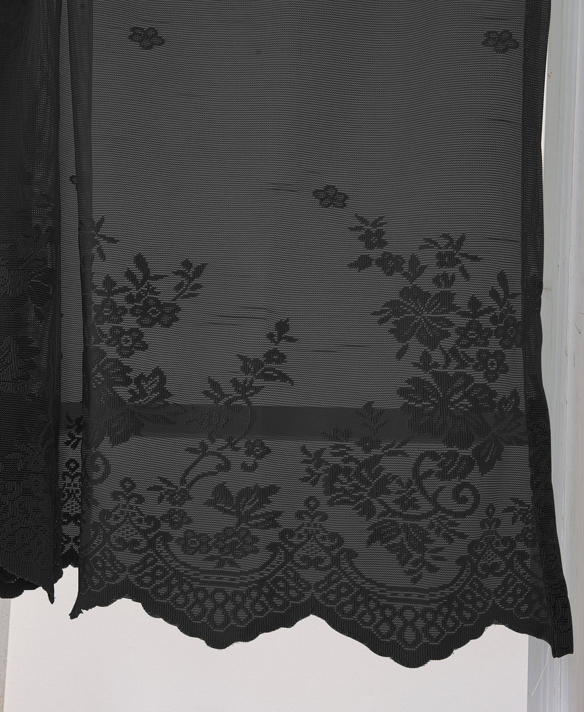 Scheibengardine F12WH00148, HOMEIDEAS, Stangendurchzug (1 Schwarz kurzes Polyester, St), halbtransparent, Spitzen Vorhänge, Gardine transparente