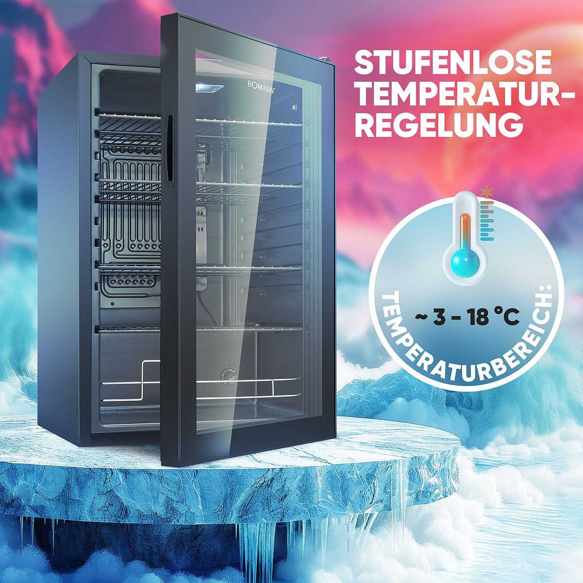 BOMANN Getränkekühlschrank KSG 7290, 84.7 cm hoch, 54 cm breit, Glastürkühlschrank - Platz für 178 Dosen