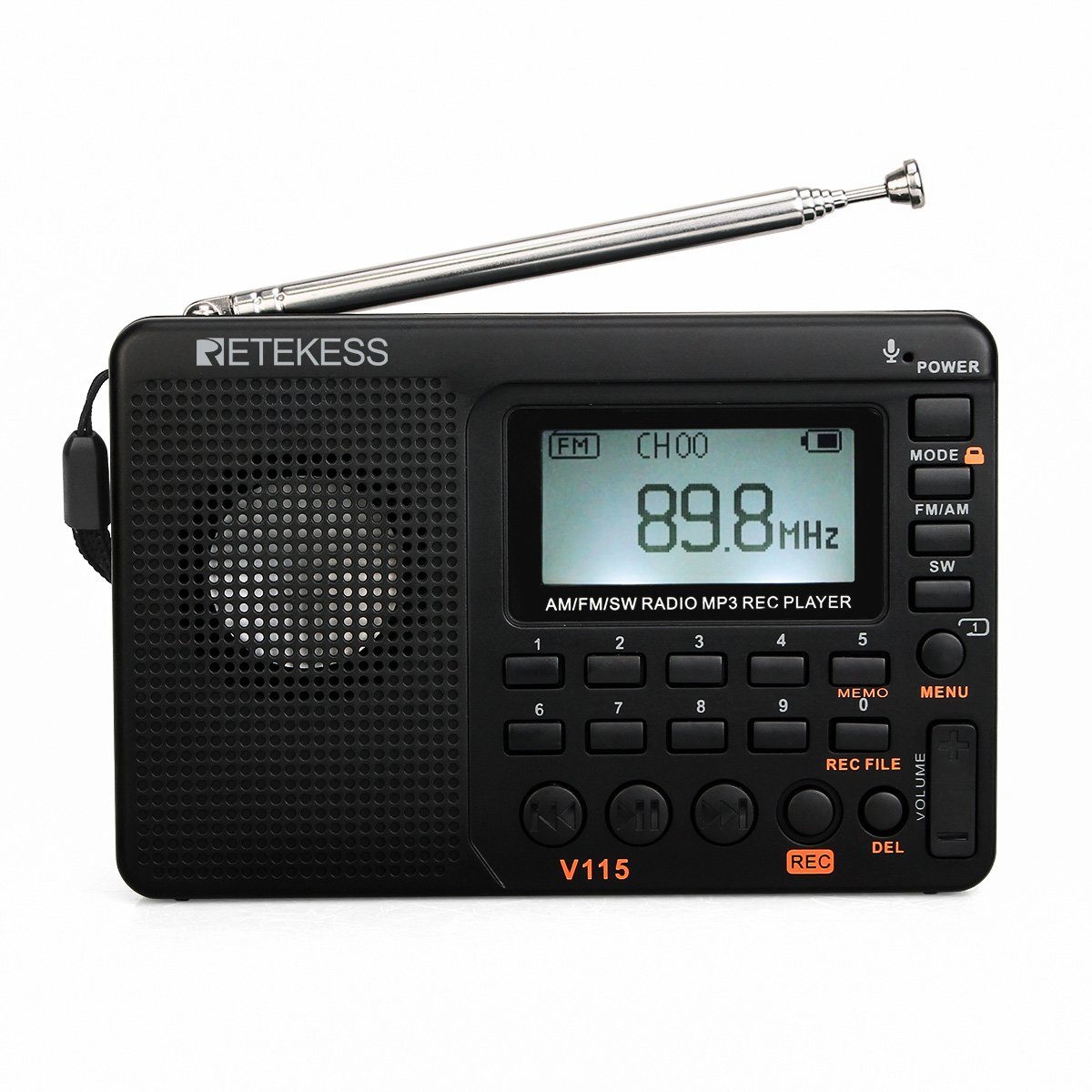 Retekess V115 Taschenradio Batteriebetrieben können aufzeichnen Digitalradio (DAB) (mit Sleep-Timer, TF-Karte Unterstützen)