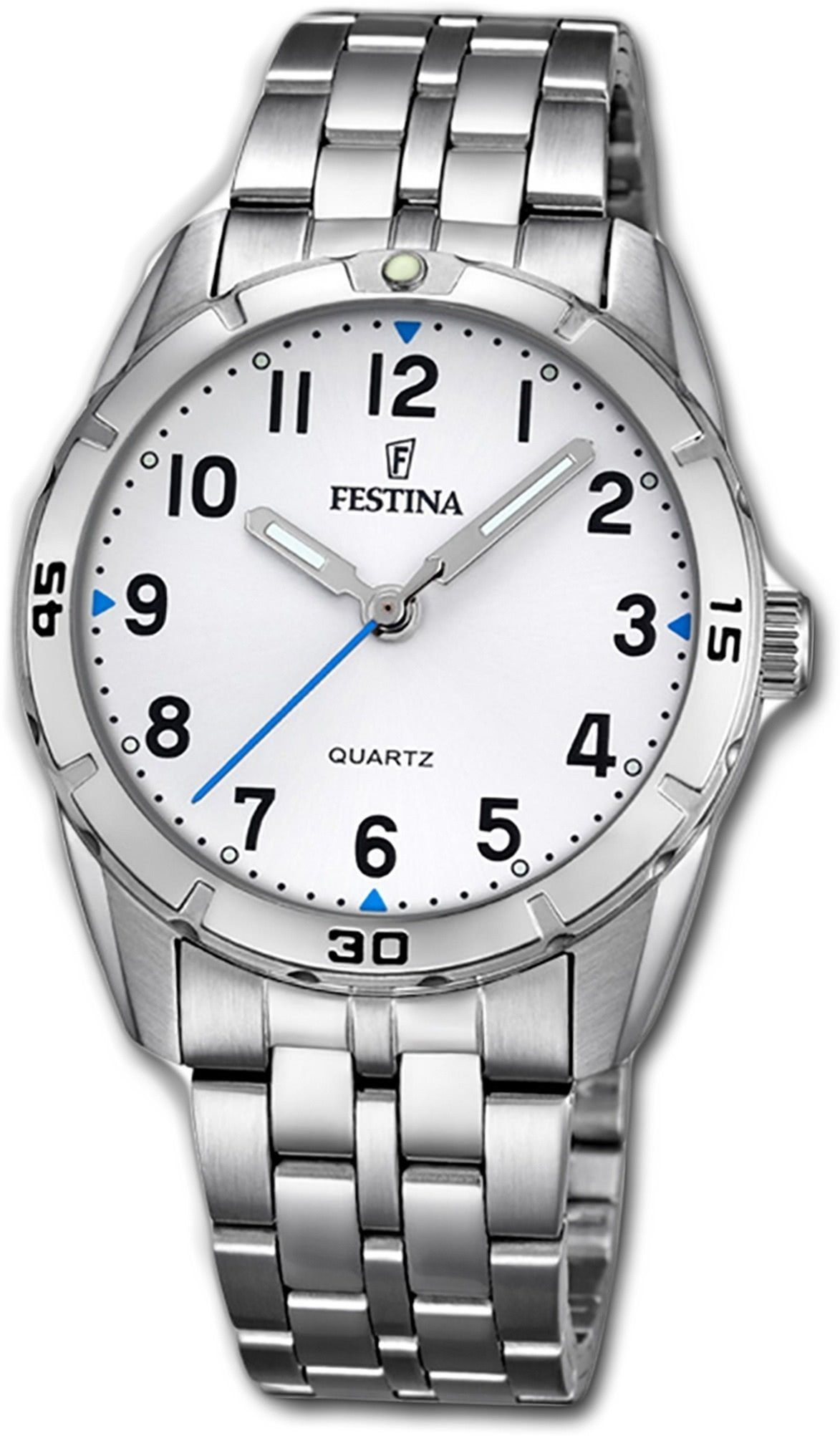 Festina Quarzuhr Festina Edelstahl Jugend Kinder Uhr, Jugend, Kinderuhr Edelstahlarmband silber, rund, mittel (ca. 33mm)