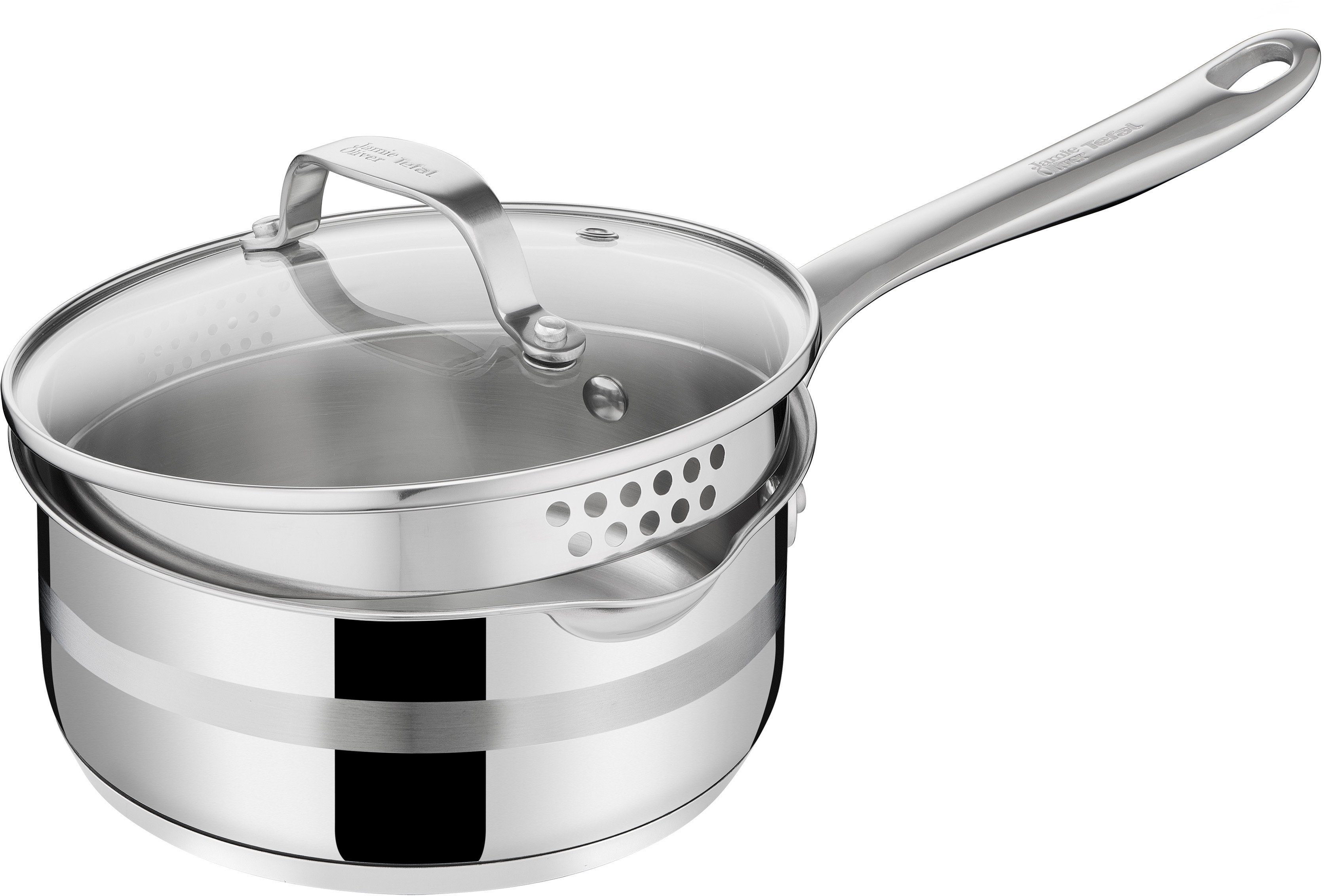 Tefal Topf-Set E311S7 Jamie Oliver Cook Smart, Edelstahl (Set, 7-tlg., 1x Stielkasserolle 16 cm, je 1x Kochtopf 16/20/24 cm), Edelstahl-Topfset by Jamie Oliver, alle Herdarten, Induktion