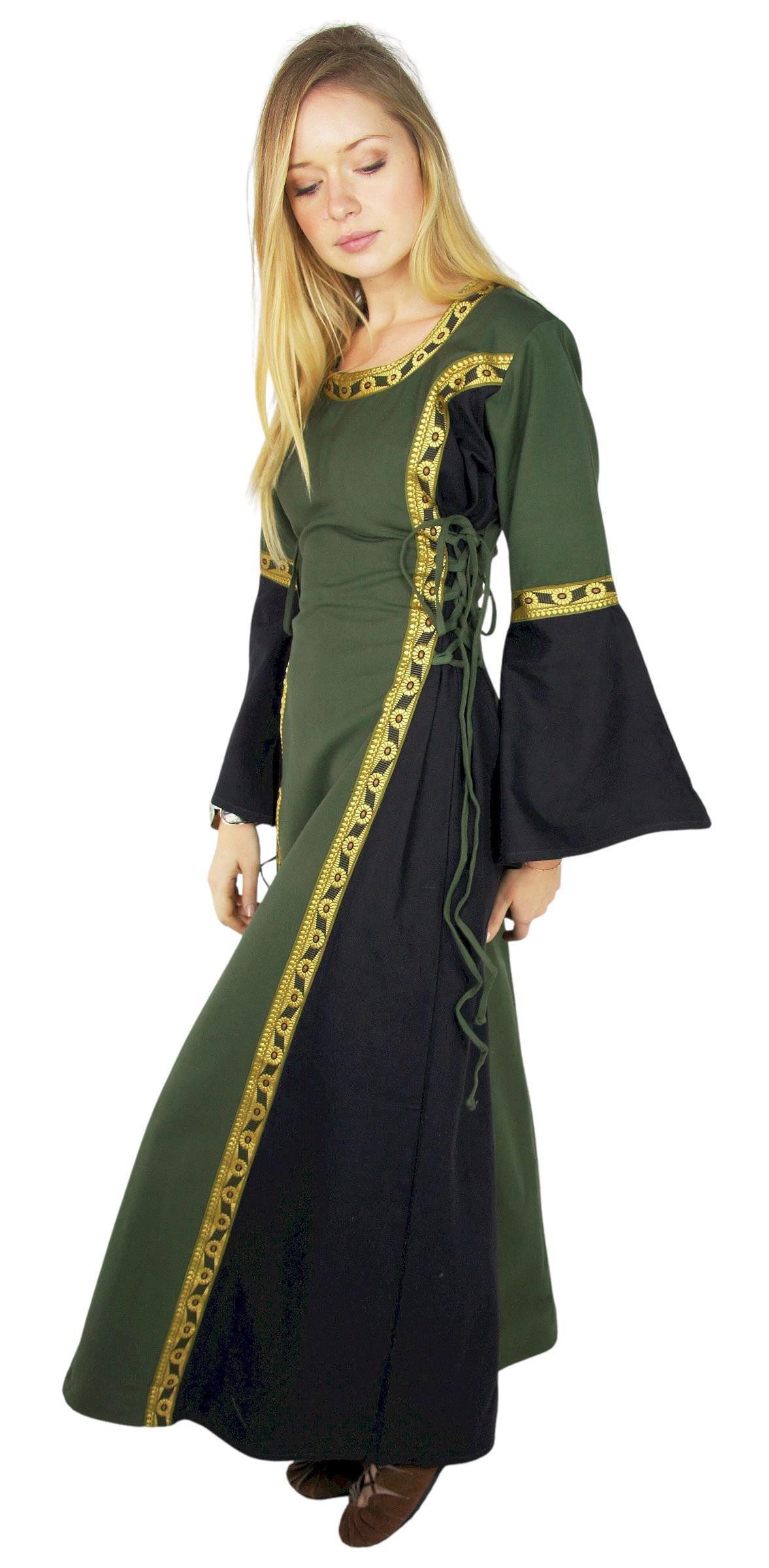 Leonardo Carbone Burgfräulein-Kostüm Trompetenärmelkleid "Sophie" mit Bordüre, seitliche Schnürungen, hochwertige Baumwolle