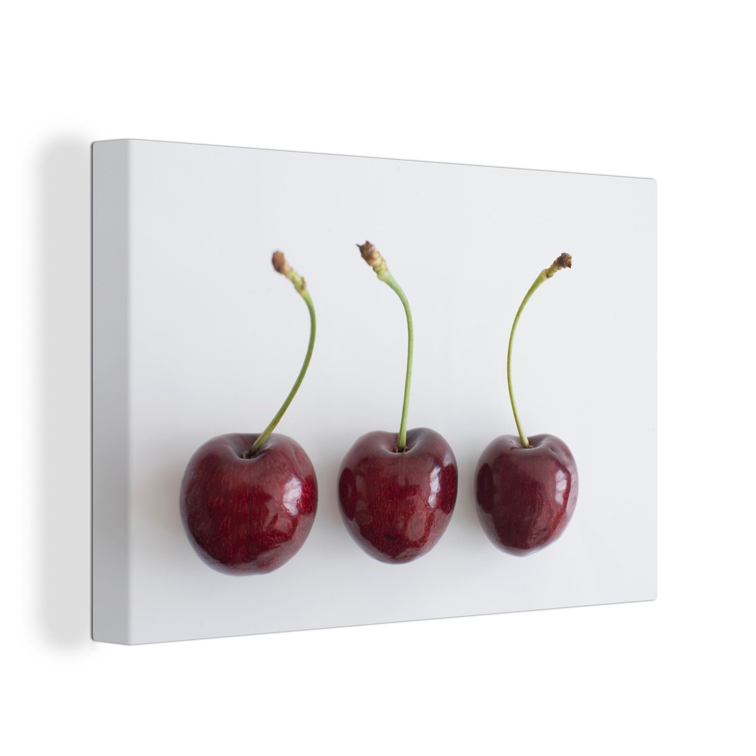 OneMillionCanvasses® Leinwandbild Kirsche - Weiß - Rot, (1 St), Wandbild Leinwandbilder, Aufhängefertig, Wanddeko, 30x20 cm | Leinwandbilder