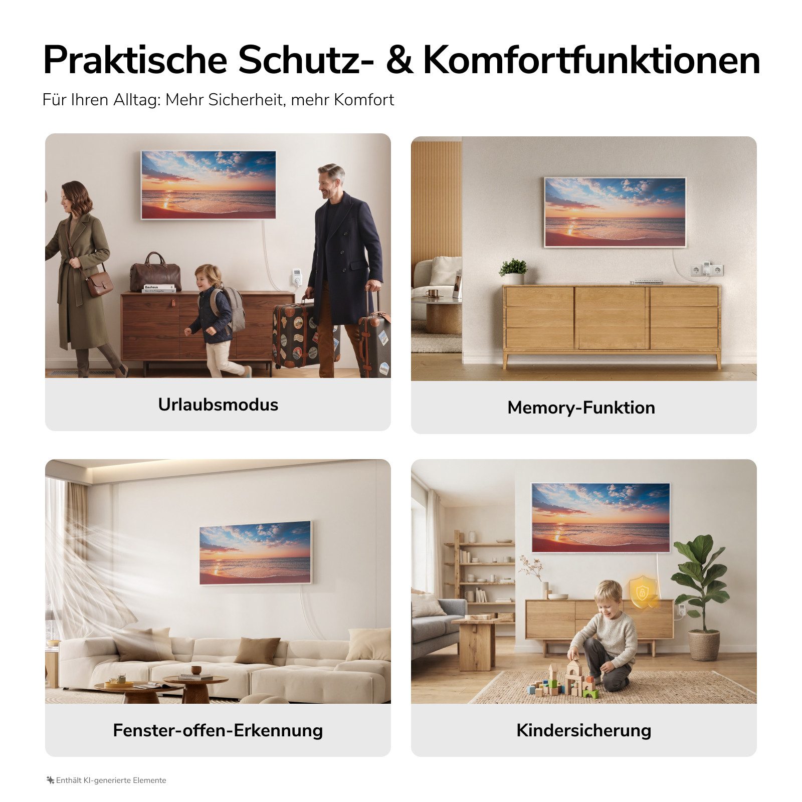 EMKE Infrarotheizung Infrarot-Bildheizung mit Kunstdruck, 300-1200 W, mit Thermostat – Bild 4 von 5
