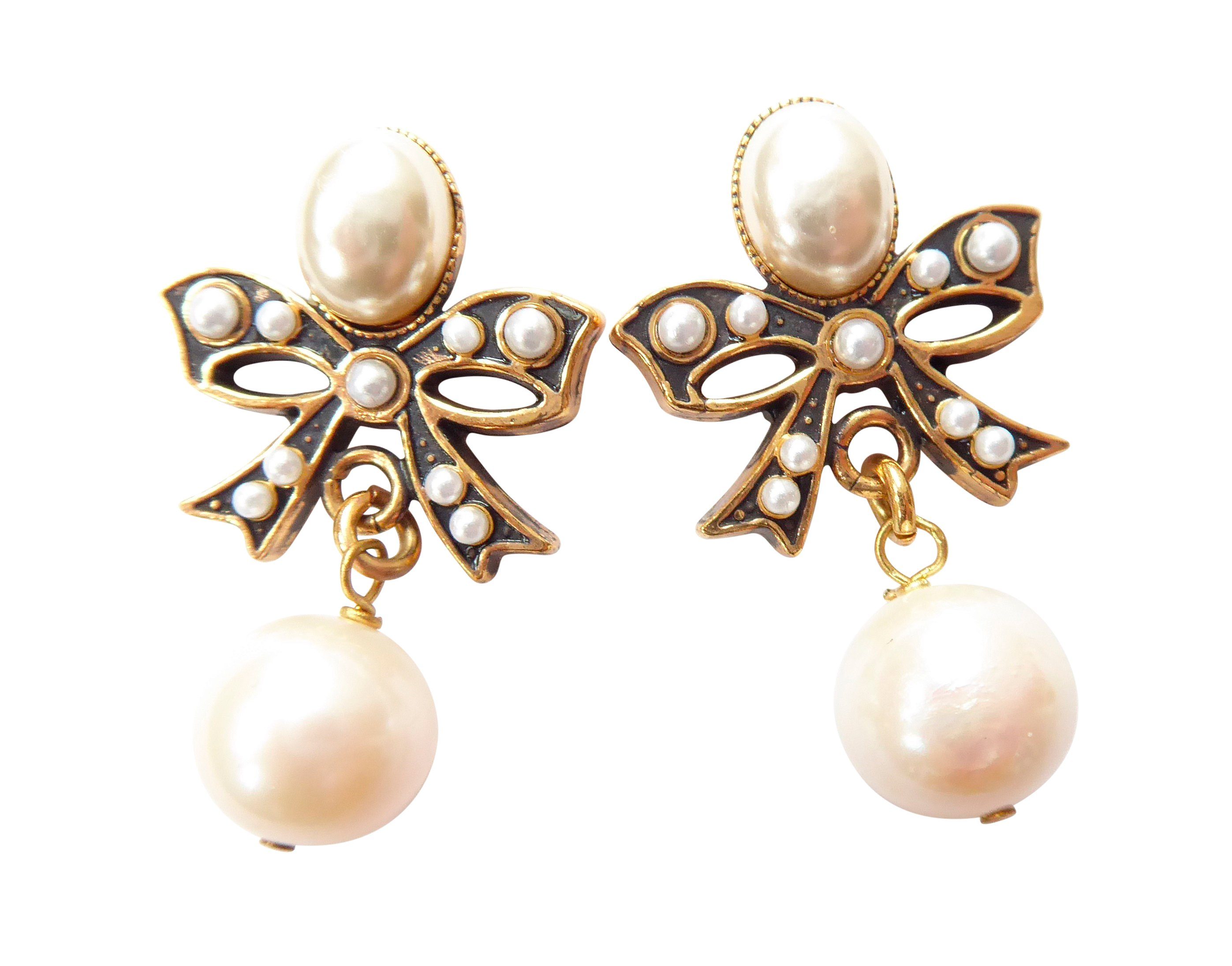 Ghibellina Ohrclips Perle vergoldet Mugello Geschenk, Italien Handarbeit Paar schönes aus Clip