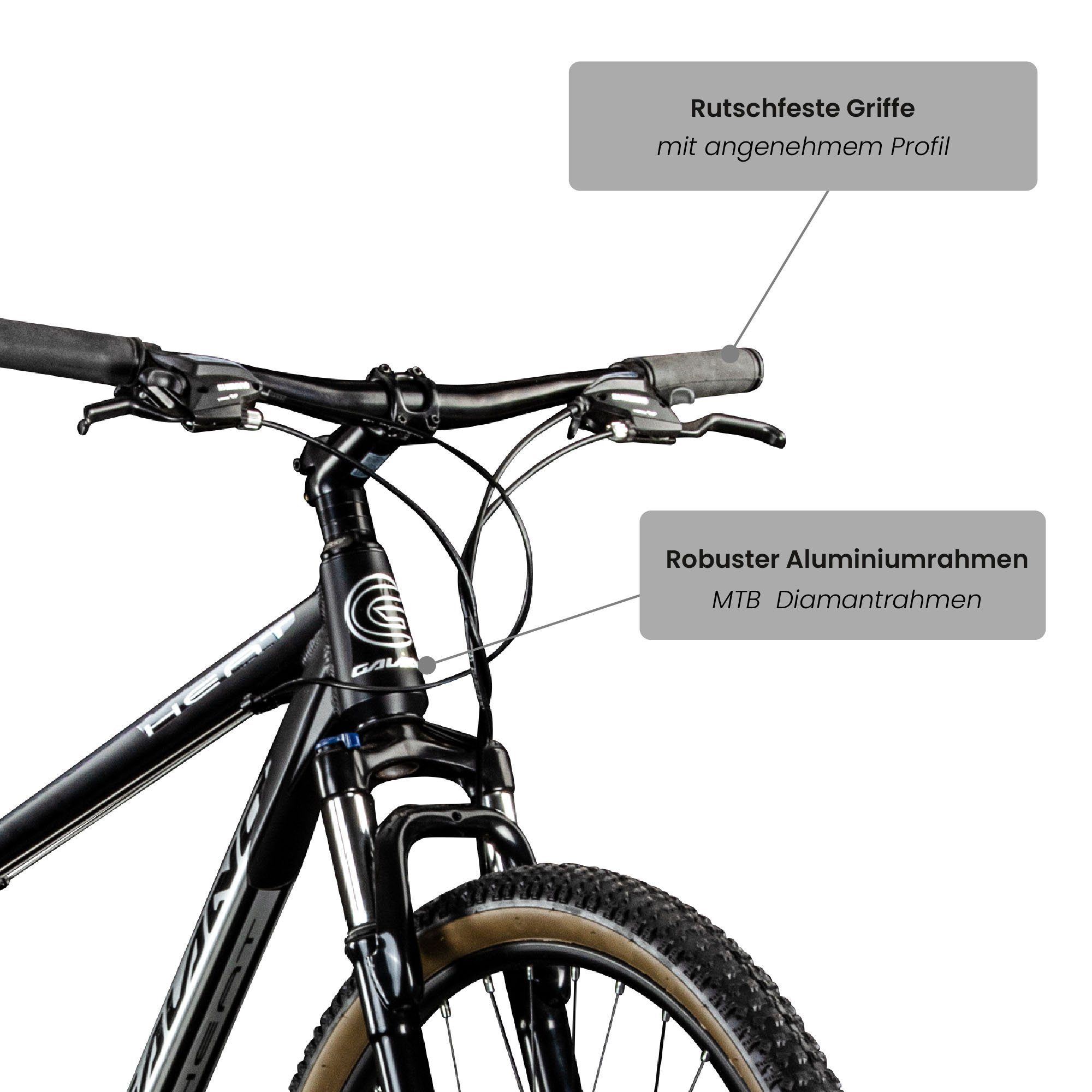 grau/schwarz 24 Galano Damen Mountainbike und Hardtail Herren 24 Gänge Mountainbike Kettenschaltung, Fahrrad Heat, 175-190 Gang, MTB cm