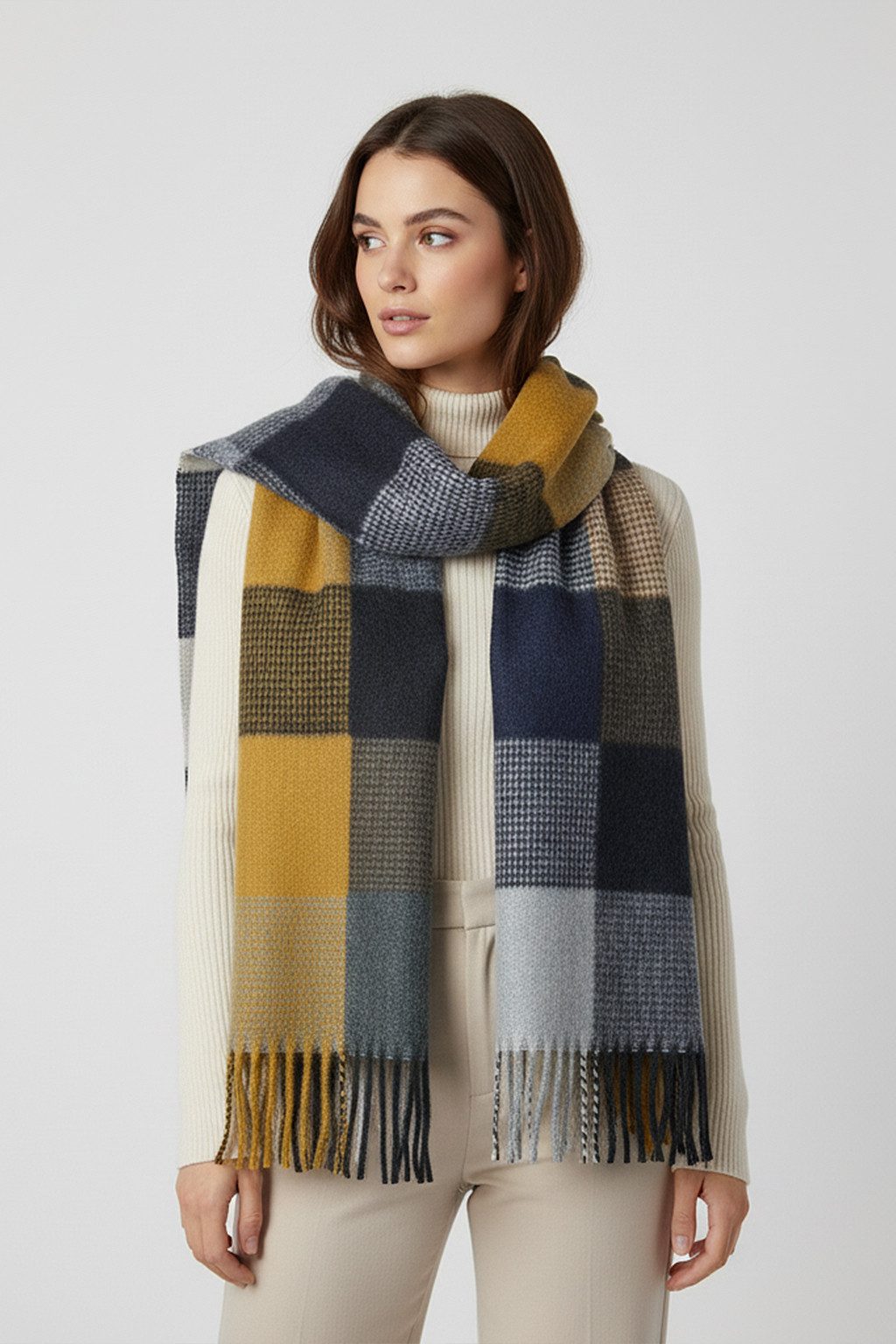 Faera Modeschal Weicher Winter-Schal aus Wolle - Stilvoll & Warm, (1-St), 9407 in Blau