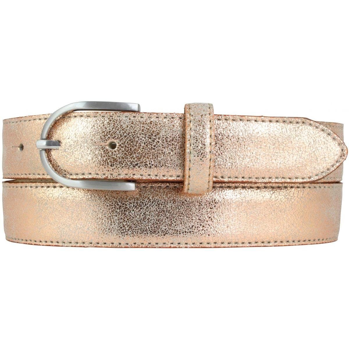 [Qualität zuerst] BELTINGER Ledergürtel Damen-Gürtel in Metall-Optik Metallic-Look 3 Leder-Gürtel Silber für Dam cm Roségold, 