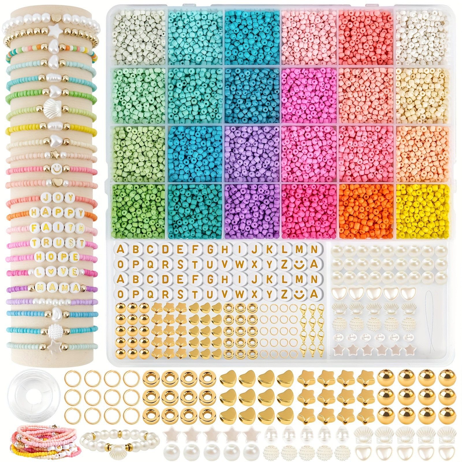 Zaewry Ketten und Armband Set Perlen zum Basteln mit Loch 3 mm Jewelry Making Kit (Bunte Perlen zum Auffädeln), Füllstoff Perlen für die Herstellung von Armband Halskette Ohrringe