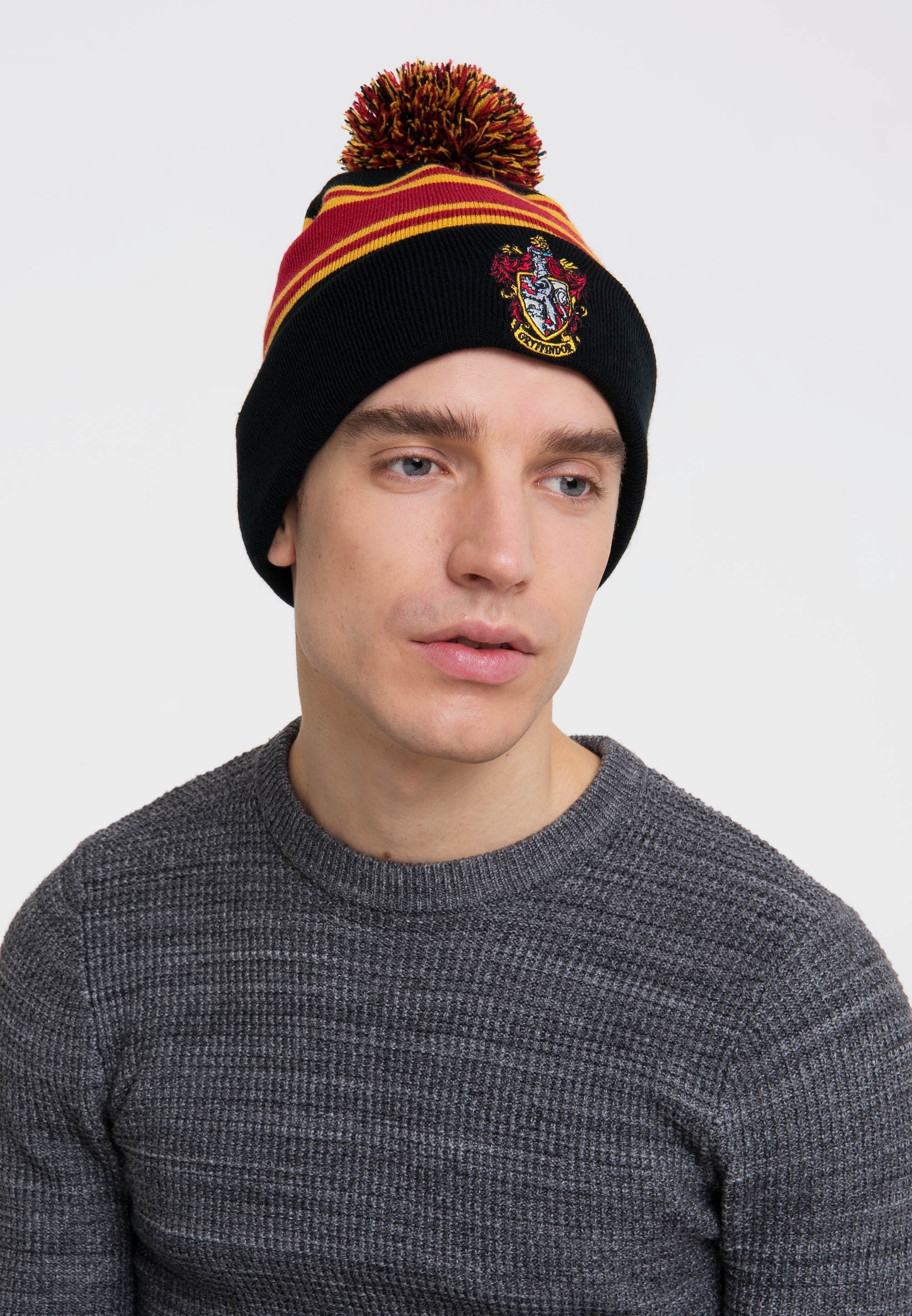 LOGOSHIRT Strickmütze mit Gryffindor lizenzierter - Stickerei Harry Potter