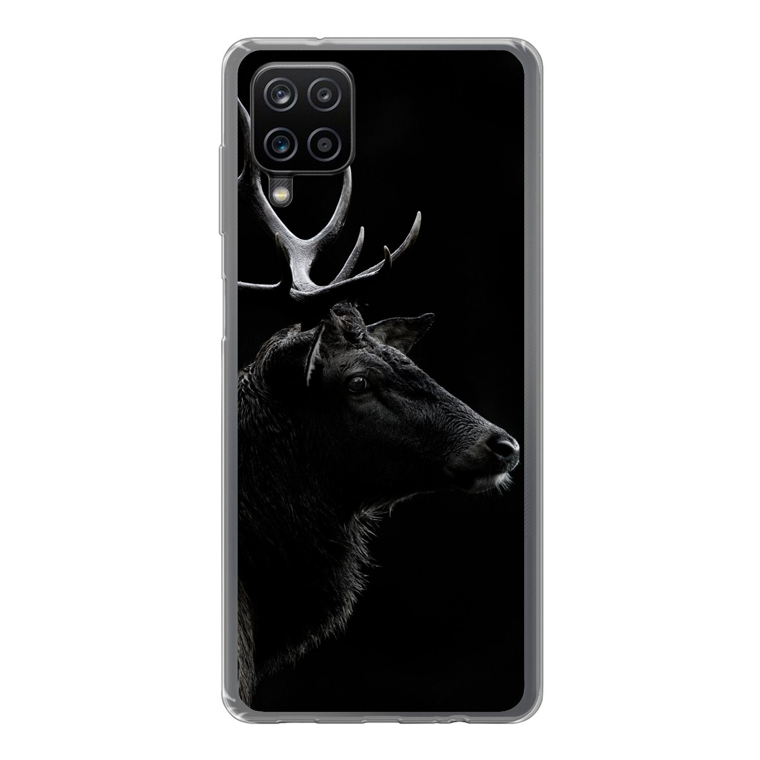 Handyhülle für Samsung Galaxy A12 Hirsch - Schwarz - Porträt - Geweih - Tiere