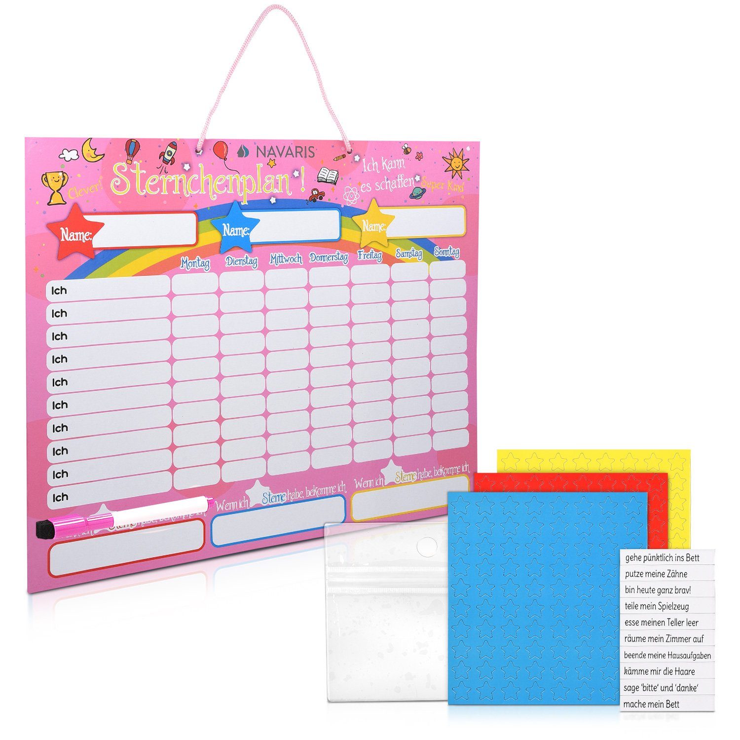 Navaris Magnettafel Magnetische Belohnungstafel inkl. Sternchen und Magnete - 40x32cm, (1-tlg)