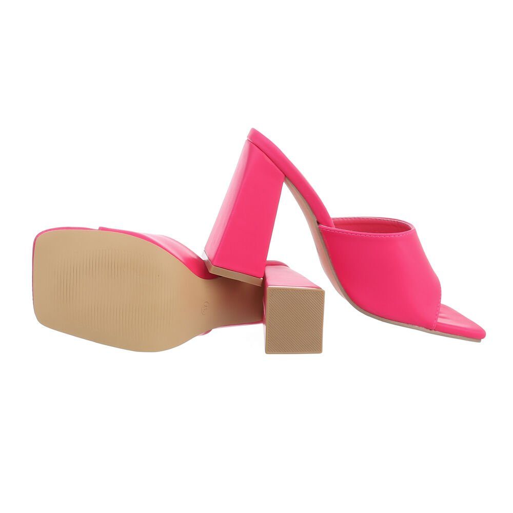 Ital-Design Damen Mules Sandalen in Pantolette Freizeit & Sandaletten Pink Blockabsatz