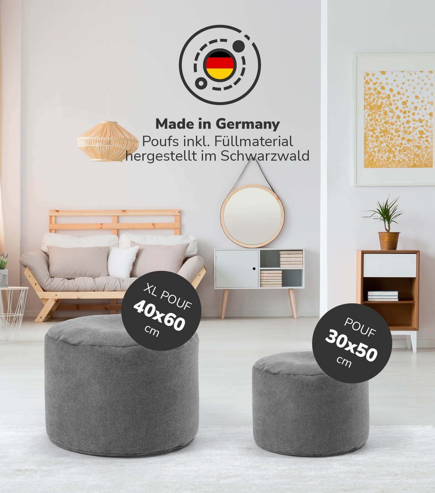 mokebo Pouf Der Ruhepouf (rund und aus Webstoff), Sitz-Hocker, Bodenkissen, Fußhocker, Hocker, Sitzkissen in Grau