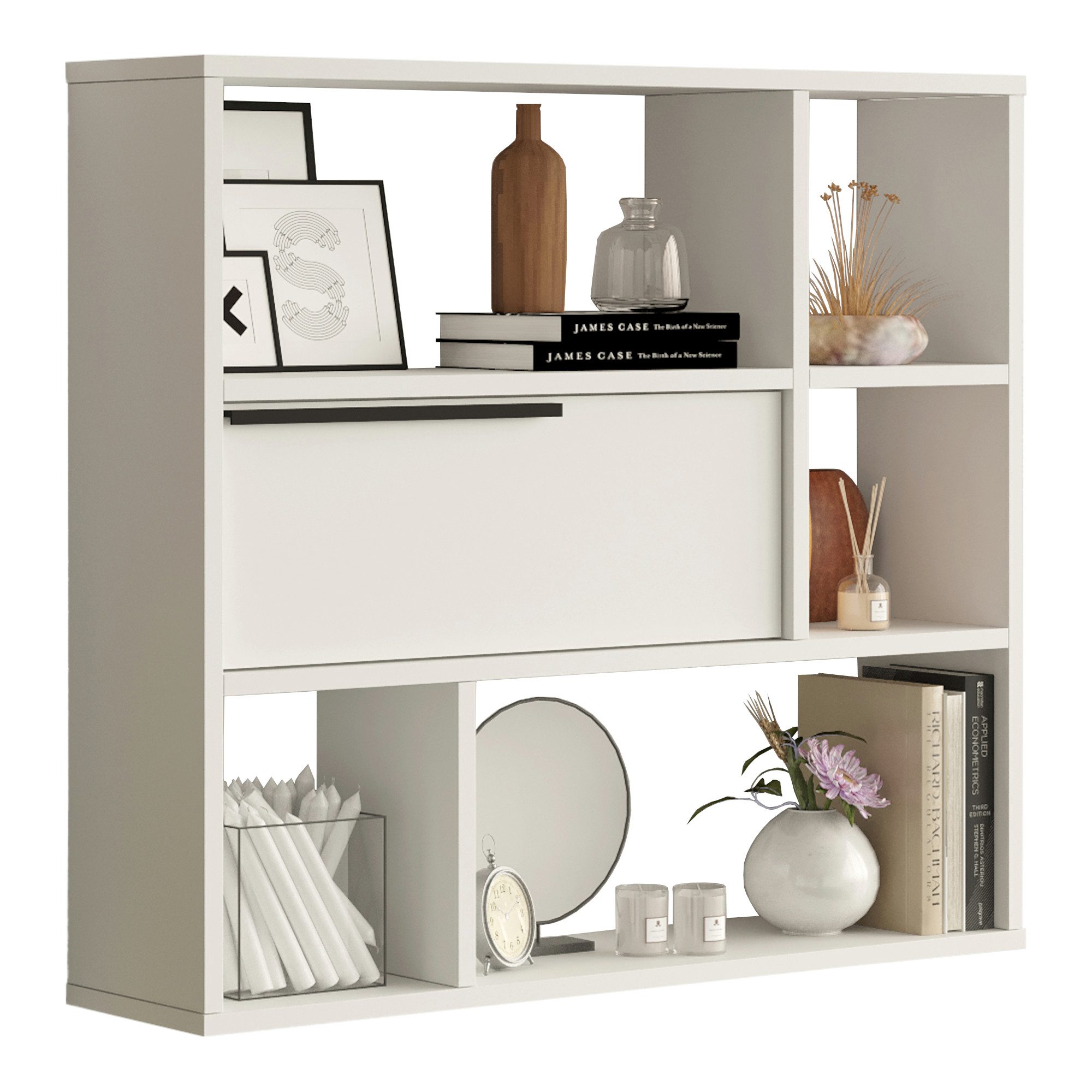 en.casa Wandregal, »Vesanto« mit einer Klapptür 90 x 22 x 81 cm Weiß günstig online kaufen