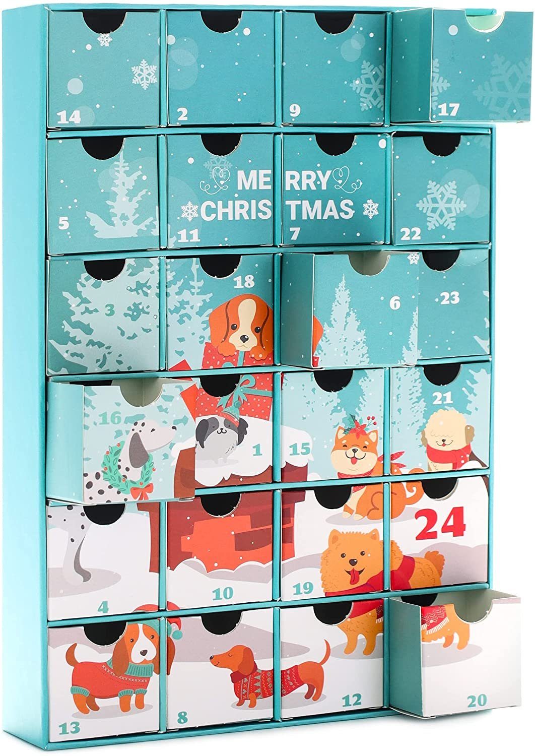 BRUBAKER befüllbarer Adventskalender DIY Hunde Weihnachtskalender zum Befüllen für Leckerlis (1-tlg), Kalender Weihnachten für Haustiere - 32,5 cm – Bild 2 von 5