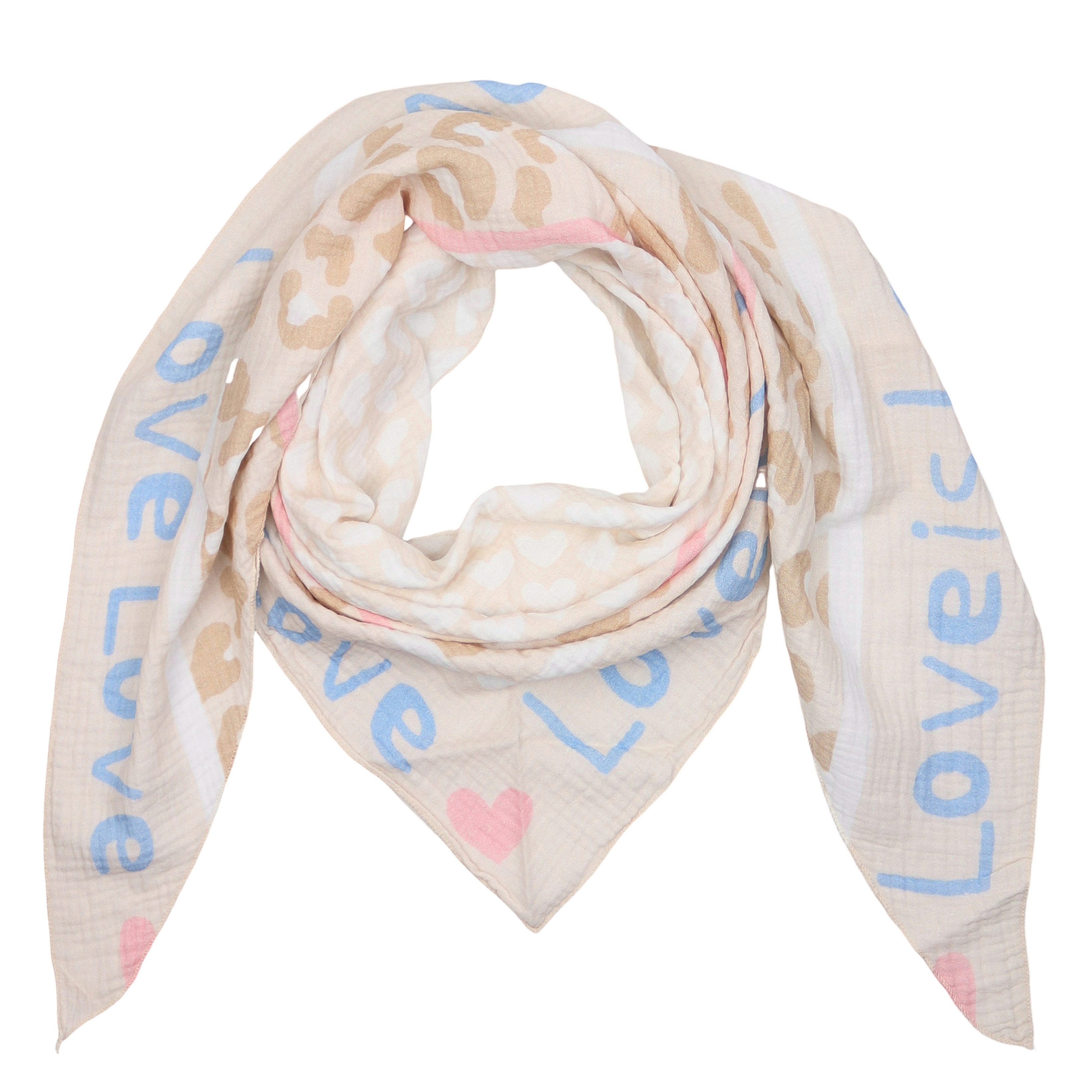 MIRROSI Dreieckstuch Aus Musellin Dreiecksschal ca.195x90 cm, Made in Italy, (Leicht, ideal für das ganze Jahr; 100% Baumwolle), in tollen Farben (Leo Love Muster)