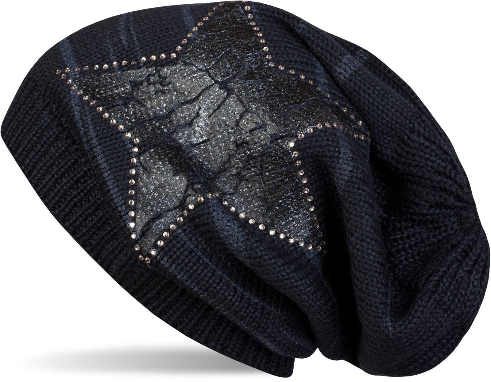 Strickmütze Feinstrick Beanie mit Stern und Strass