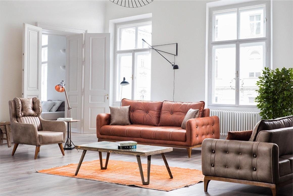 Polster JVmoebel Sofa Dreisitzer Europa Möbel Couchen 210cm 1 Teile, Mittelweich, Chesterfield-Sofa Made Couch in