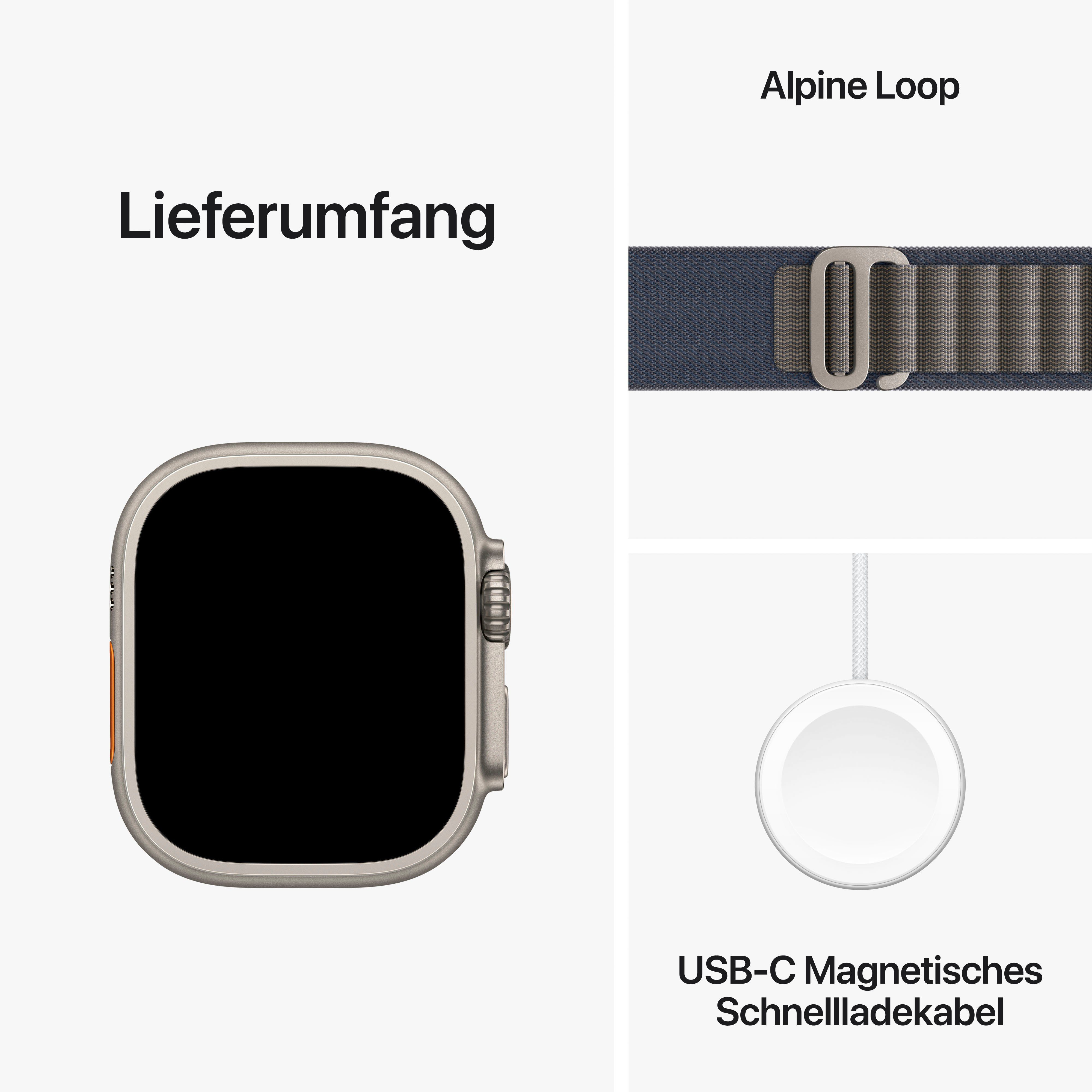 Apple Watch Ultra 2 mm 49 (4,9 Medium Titanium/Blue 10), blau Titanium Watch Alpine OS + Loop Smartwatch GPS Zoll, Cellular | Alpine cm/1,92
