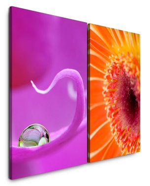 Sinus Art Leinwandbild 2 Bilder je 60x90cm Orchidee Blüten Wassertropfen Sanft Beruhigend Kunstvoll Makrofotografie