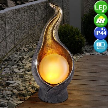 etc-shop Gartenleuchte, LED-Leuchtmittel fest verbaut, 2er Set LED Außen Solar Steh Leuchten Hof Deko Flamme Gold