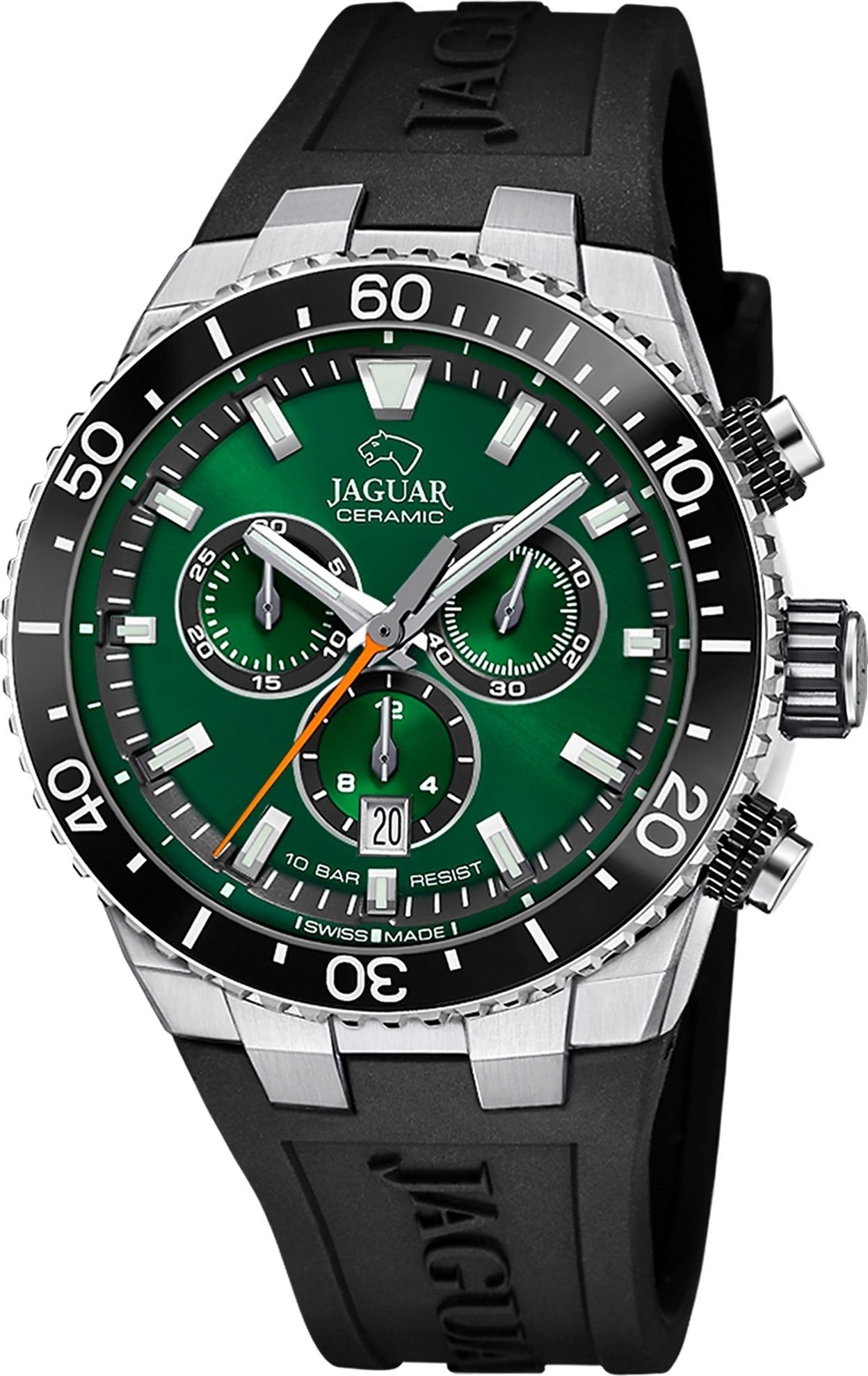JAGUAR Chronograph Jaguar Herrenuhr Silikon schwarz Jaguar, (Chronograph), Herren Armbanduhr rund, Silikonarmband schwarz