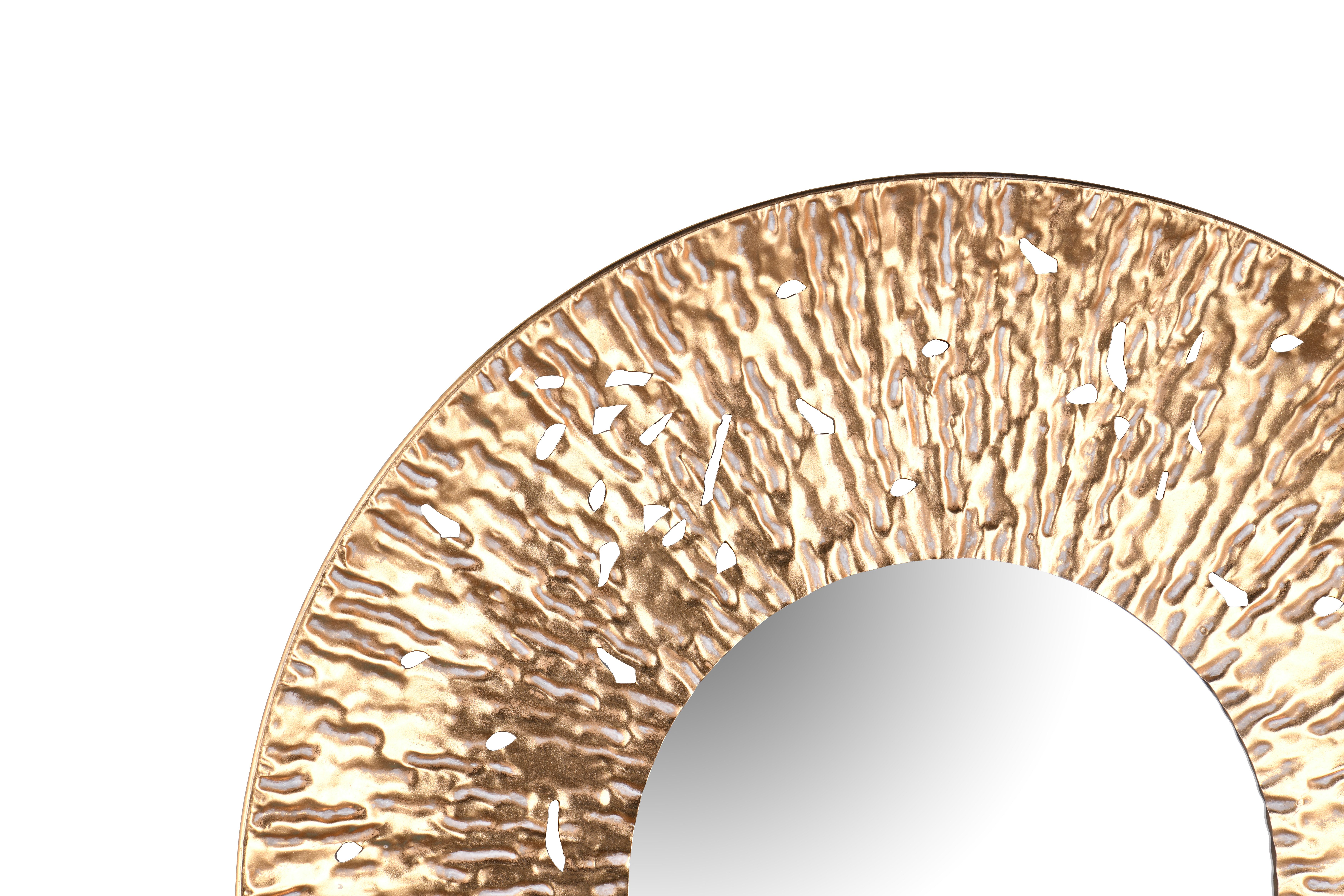 furnling Dekospiegel Rubina (1-St), mit goldenem Metallrahmen, Ø 80 cm, geriffelt, integrierte Aufhängung