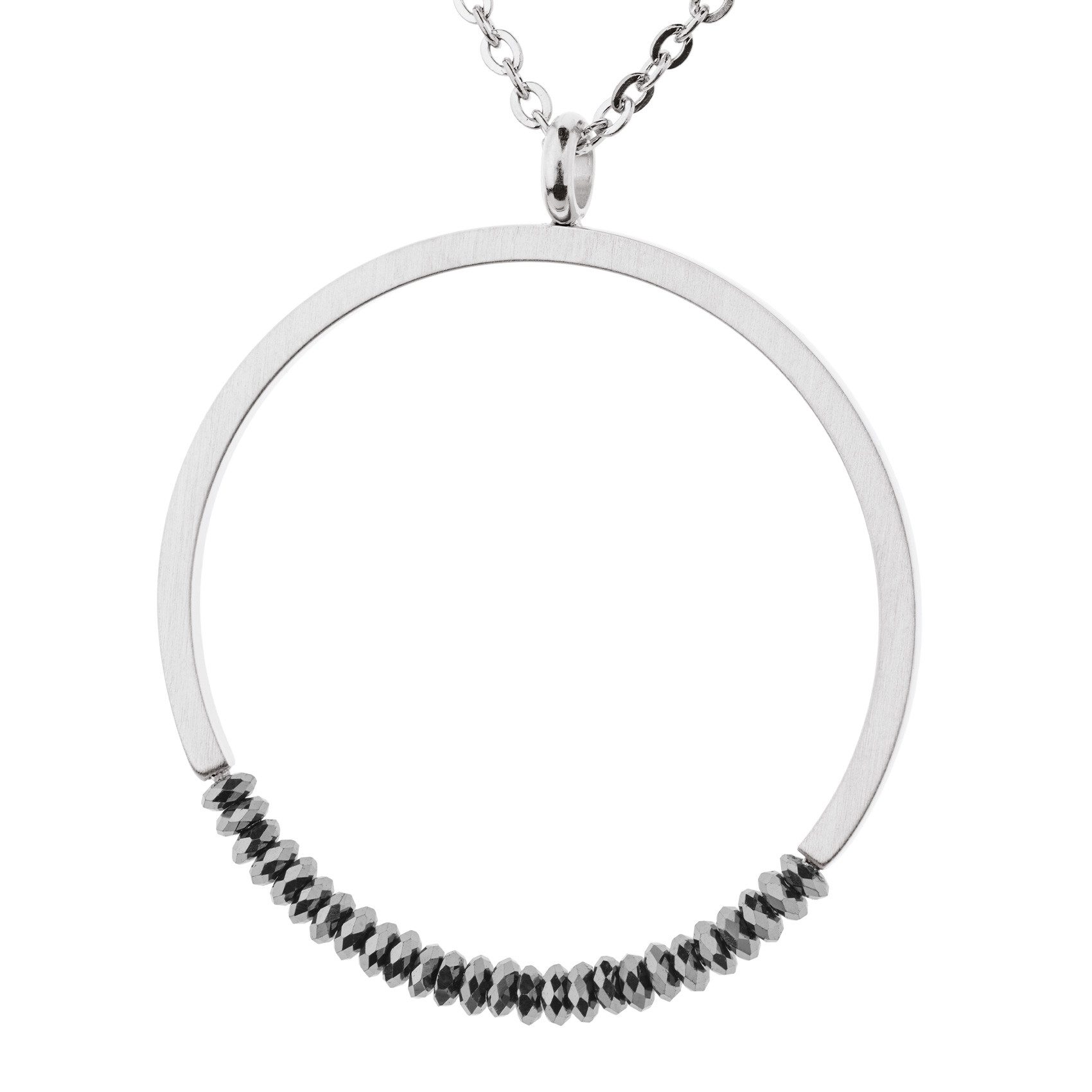 Ernstes Design Kettenanhänger Groß Edelstahl mit facettiertem Hämatit Ø 30 mm