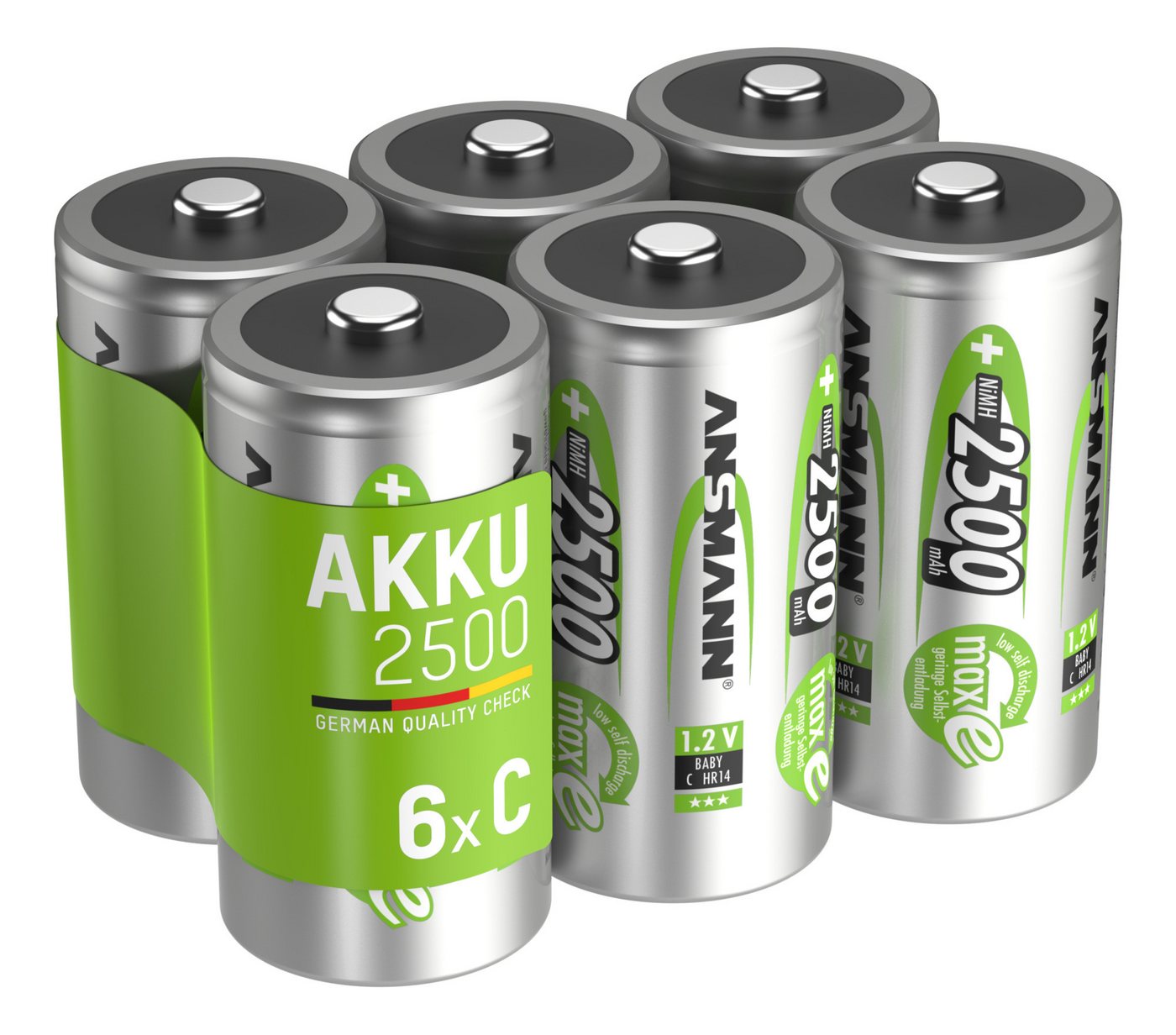ANSMANN AG Akku C 2500mAh Baby NiMH 1,2V – 1000x wiederaufladbar (6 Stück) Akku 2500 mAh (1.2 V)