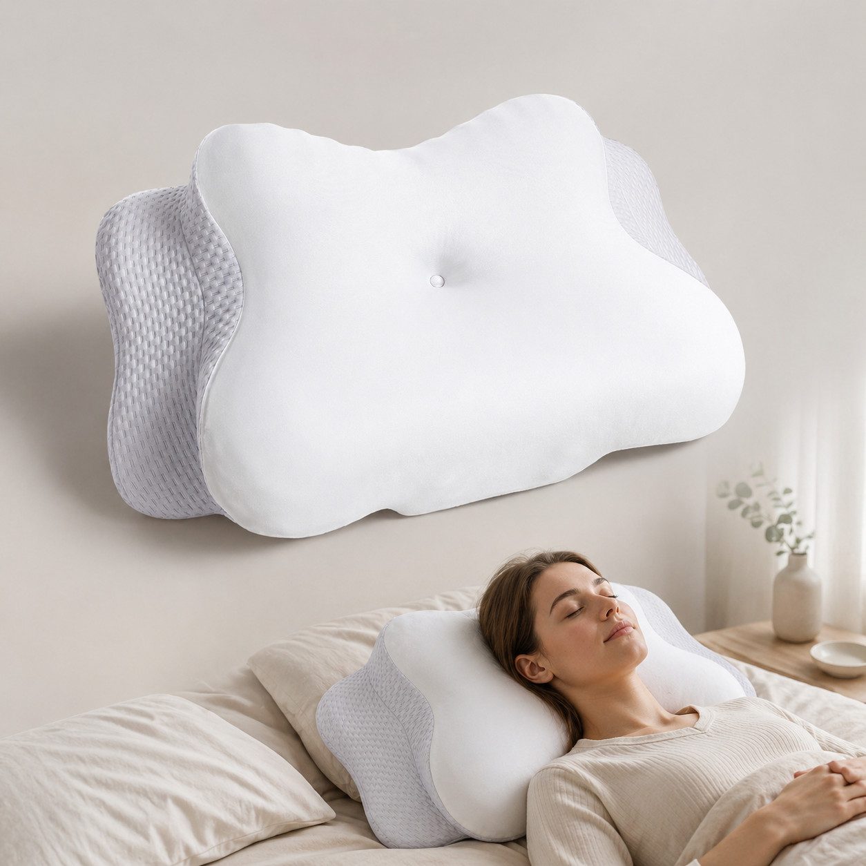 ANYSUN Nackenstützkissen Memory Foam Kissen, Orthopädisches Kopfkissen, Füllung: 100% Polyurethan, Bezug: 87% Nylon, 13% Spandex, Seitenschläfer, Bauchschläfer, Rückenschläfer, Kissen vom OEKO-TEX®, für Erwachsene, Männer, Frauen