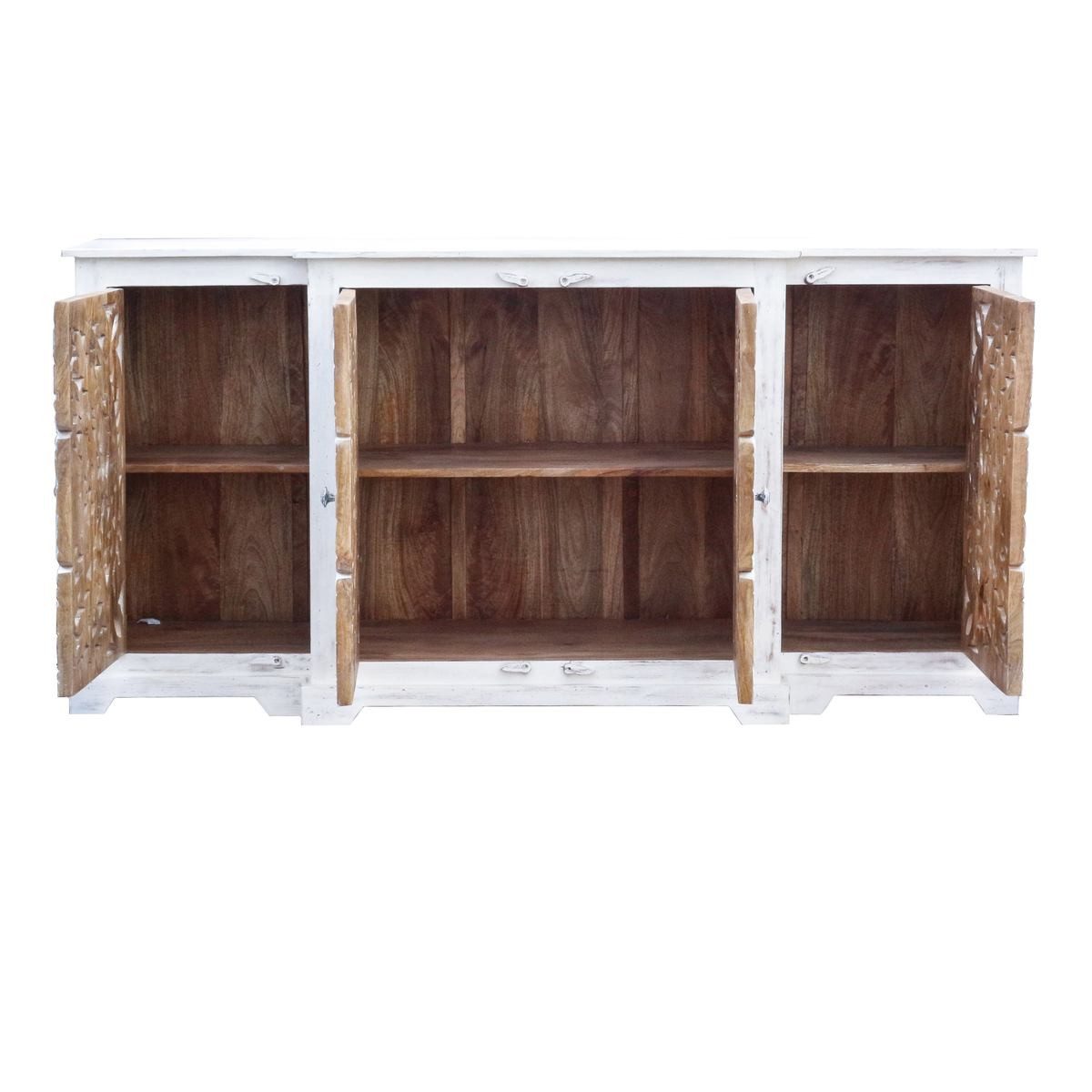 Oriental Galerie Unterschrank Weiß Whitewash Sideboard Mira Weiß 180 cm
