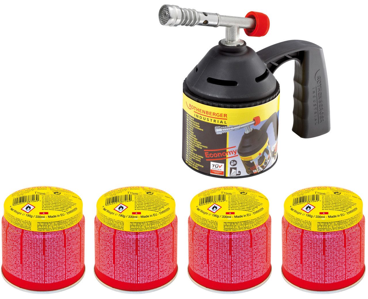 Rothenberger Lötlampe Rothenberger Lötlampen-Set Gas inkl. 4 Kartuschen