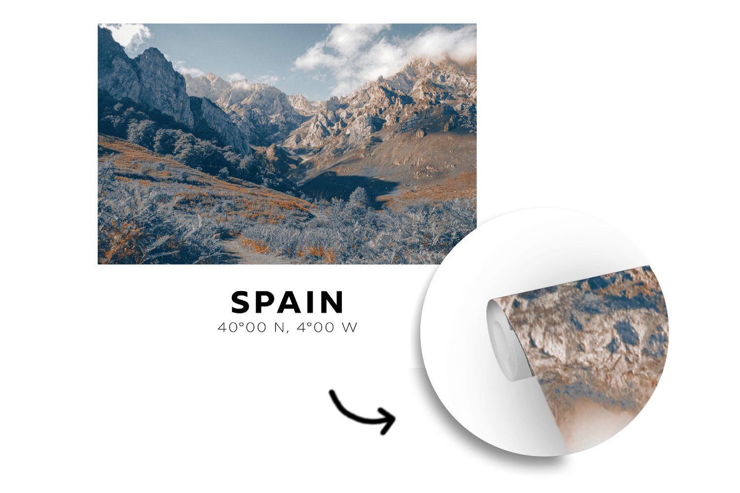 Wandtapete Schlafzimmer, - Berge Tapete Matt, Spanien - für MuchoWow (5 oder St), bedruckt, Vinyl Wolken, Wohnzimmer Fototapete