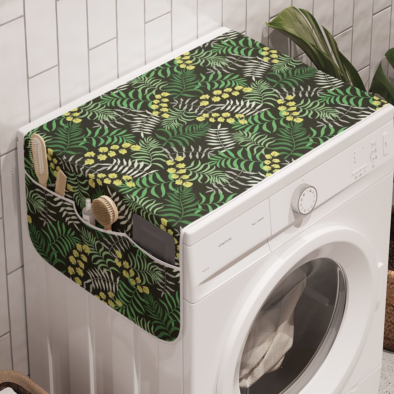 Abakuhaus Badorganizer Anti-Rutsch-Stoffabdeckung für Waschmaschine und Trockner, Botanisch Natur Wachstum Art Deco