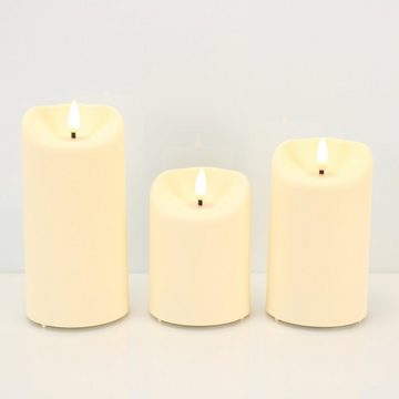 Online-Fuchs LED-Kerze Kerzen Set in Creme, Beige mit realistischer Flamme & Fernbedienung (Für außen, outdoor geeignet -, 3er oder 5er Set), 3 verschiedene Höhen, bis 15 cm groß