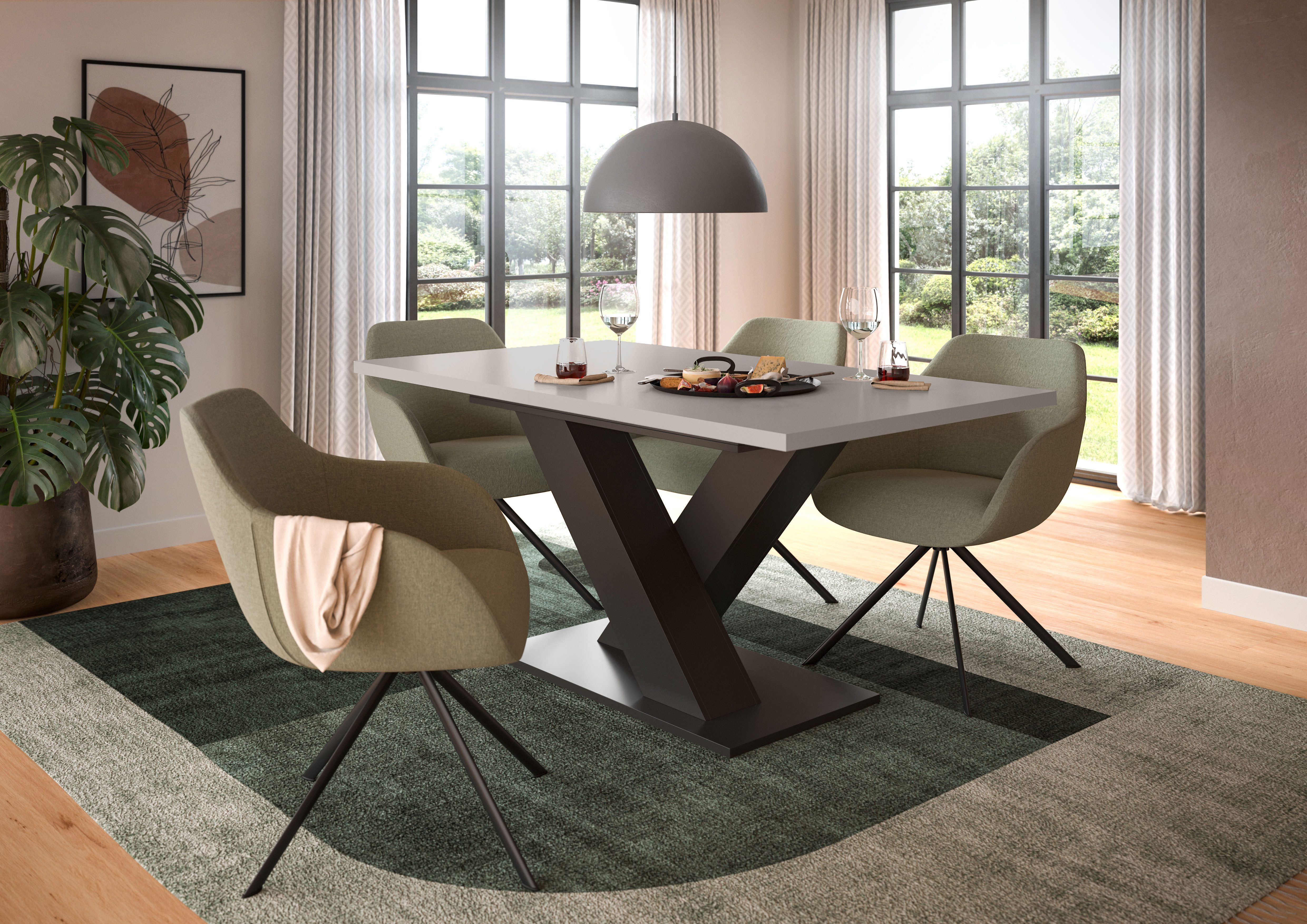 Home affaire Esstisch Motus, ausziehbar 150 -190 cm, inklusive 40 cm Einlegeplatte (Set, 1-St), X-Gestell mit Bodenplatte, Tisch, Küchentisch, Esszimmer, Küche