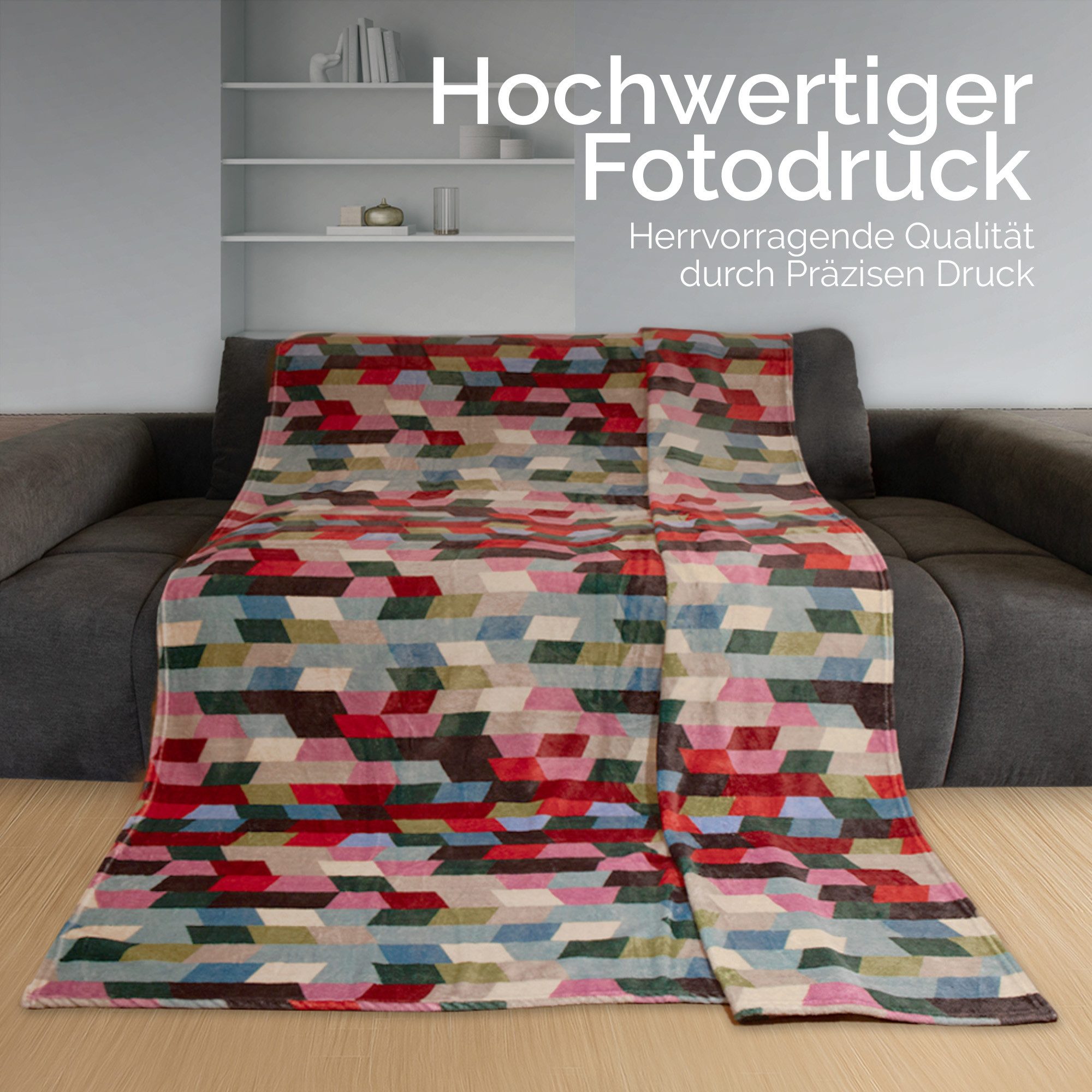 Wohndecke bunt Cashmere-Touch 150x200 cm, Bestlivings, 100 % Polyester, weich, flauschig, pflegeleicht, modern