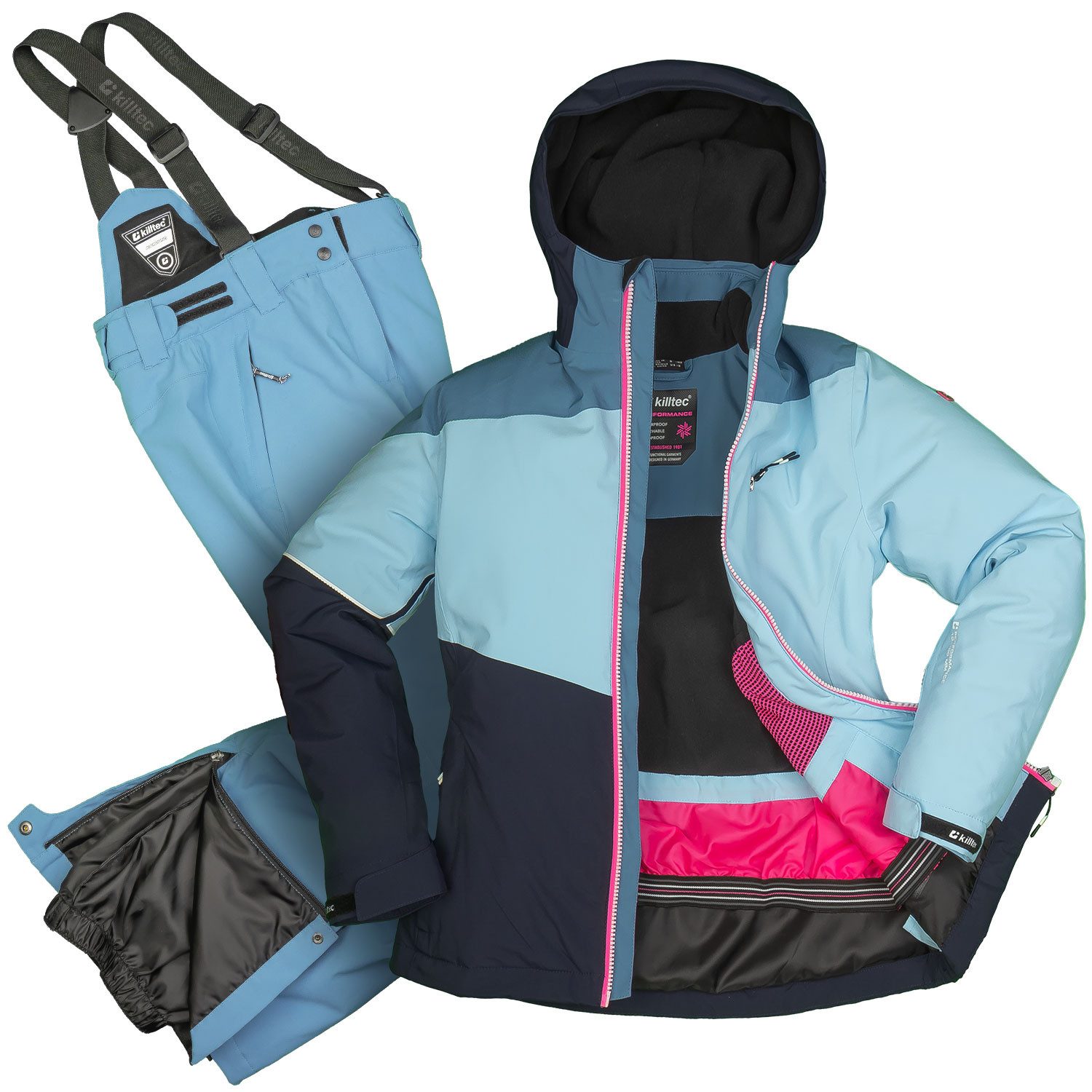 Killtec Skianzug Mädchen Skijacke blau + Skihose jeansblau, atmungsaktiver Stoff
