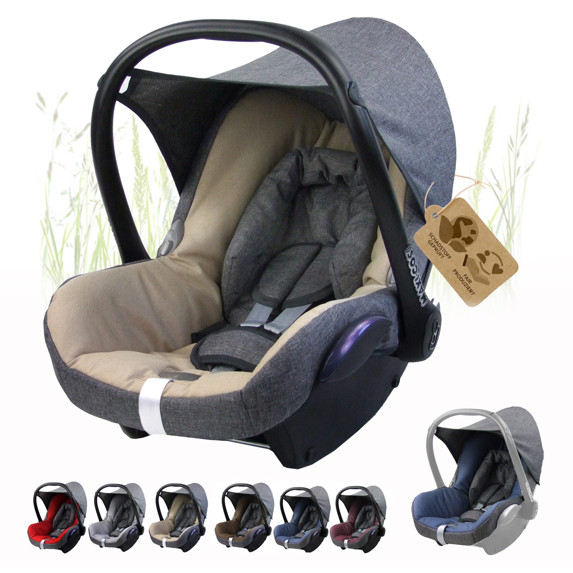 BambiniWelt by Rafael K. Babyschale Ersatzbezug kompatibel mit Maxi Cosi Cabrio Fix Babyschale 6-tlg, ab: 0+, bis: 14 Monate