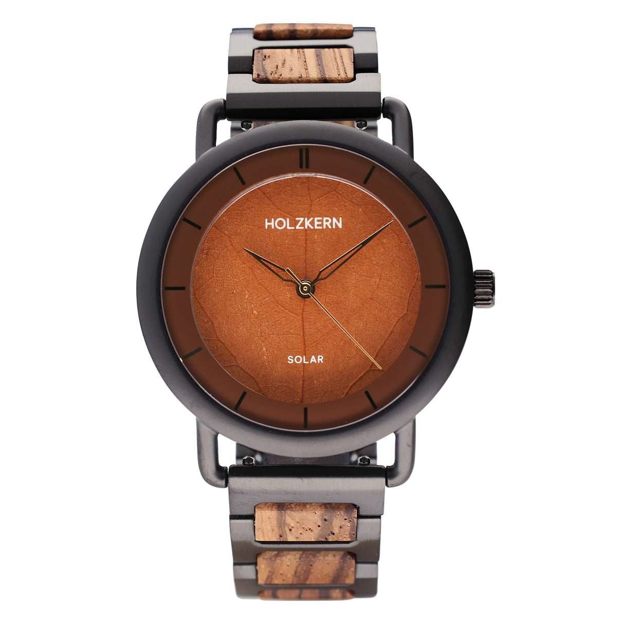 Holzkern Solaruhr 9010631022242, für Herren Solar Lauri Zebrano/Blatt Braun