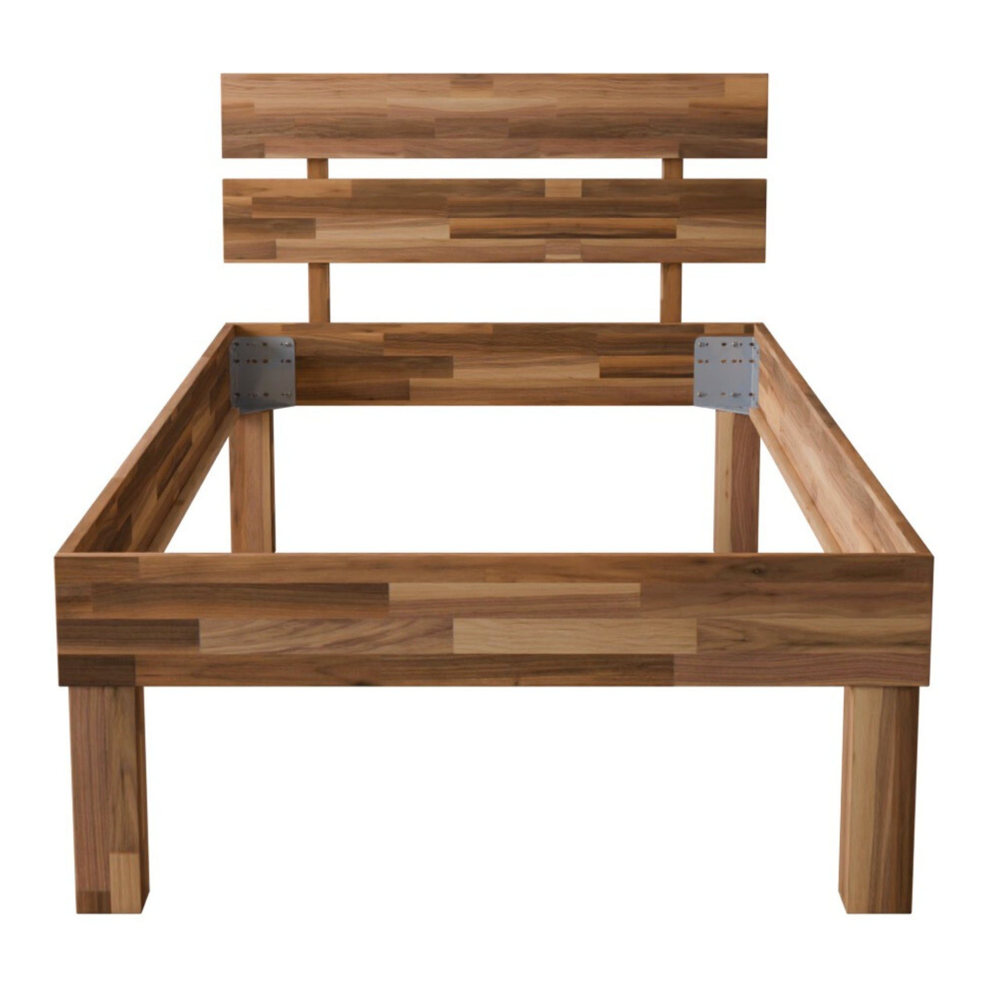 MeinMassivholz Bettgestell PALMA Nussbaum (Einzelbett & Doppelbett), Komfortbett, Bettgestell mit Kopfpaneel, Natur geölt, Made in Germany